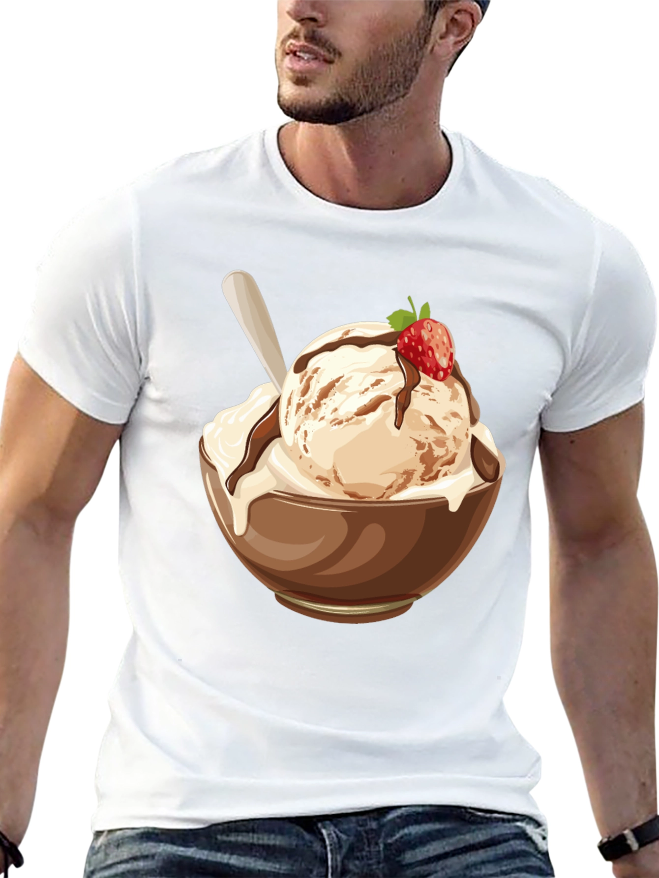 Black Ice Cream Bowl Graphic T-Shirt - Unisex Black Tee view 13