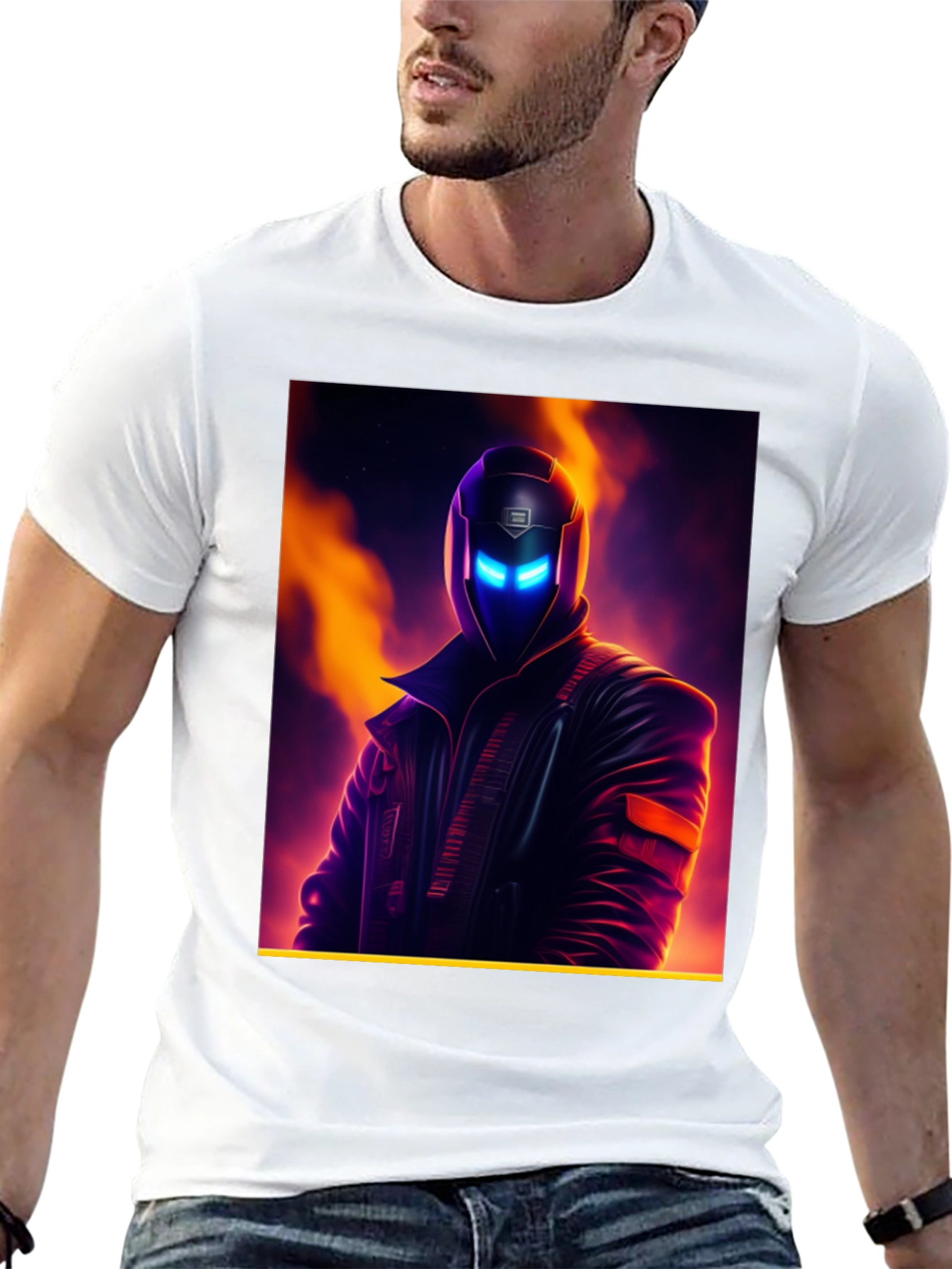 Black Cyberpunk Character Graphic Tee - Men's Black T-Shirt view 13