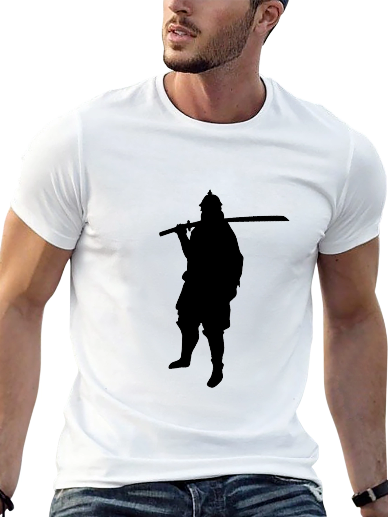 Black Warrior Silhouette Graphic Tee - Black Cotton Blend view 13