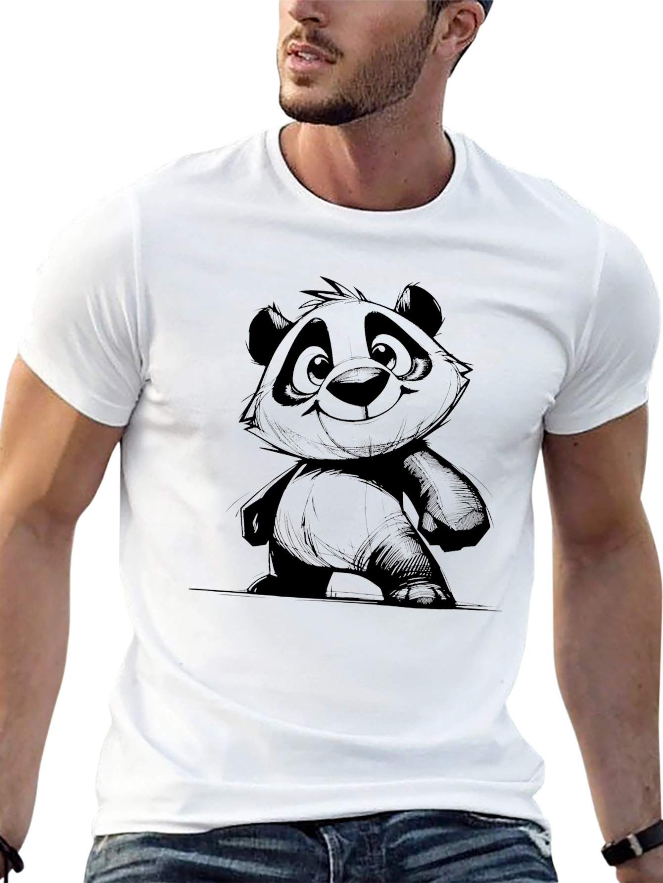 Black Cool Panda Graphic Black T-Shirt view 13