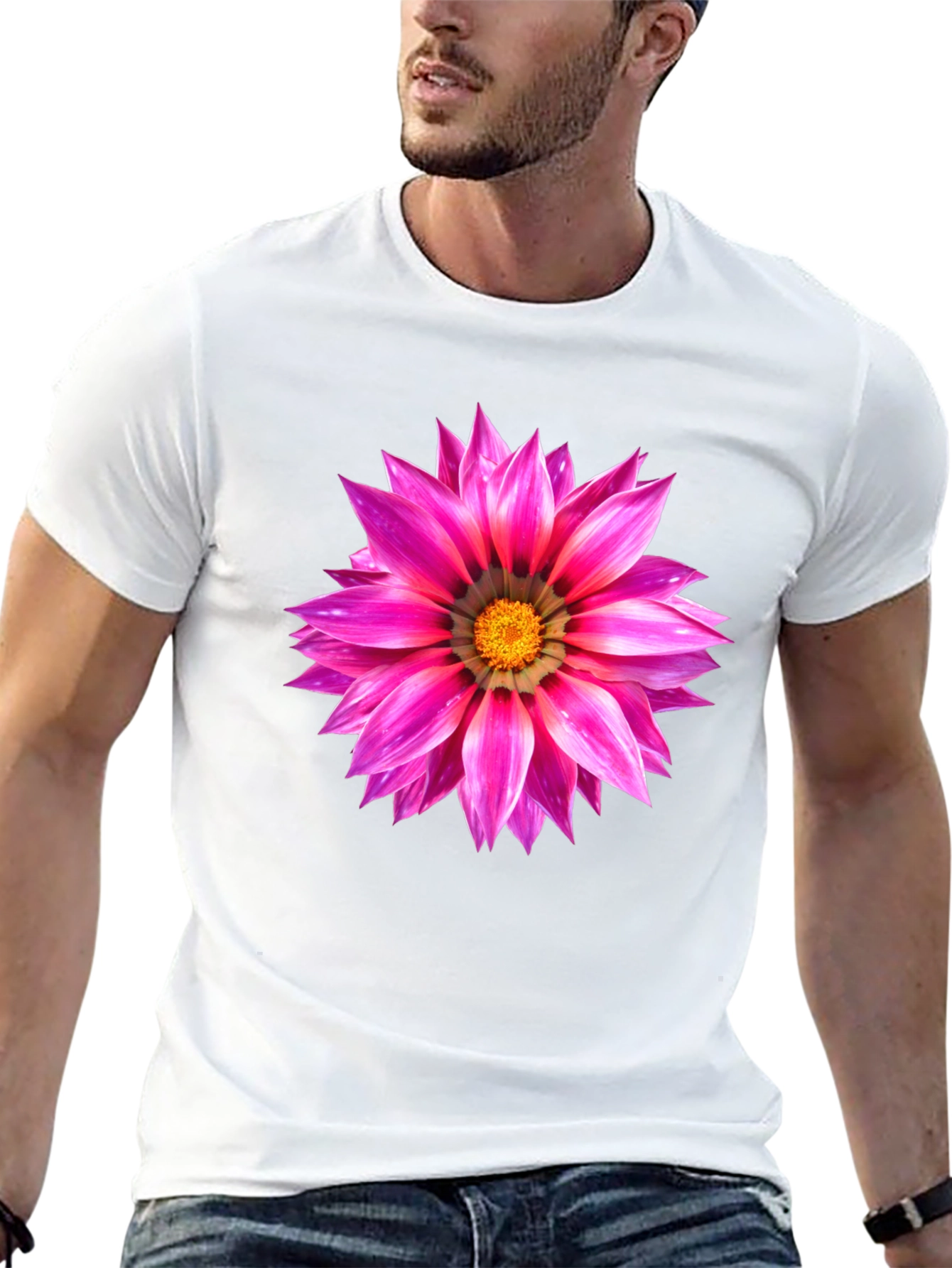 Pink Flower Graphic Tee - Mens Casual Shirt - 13