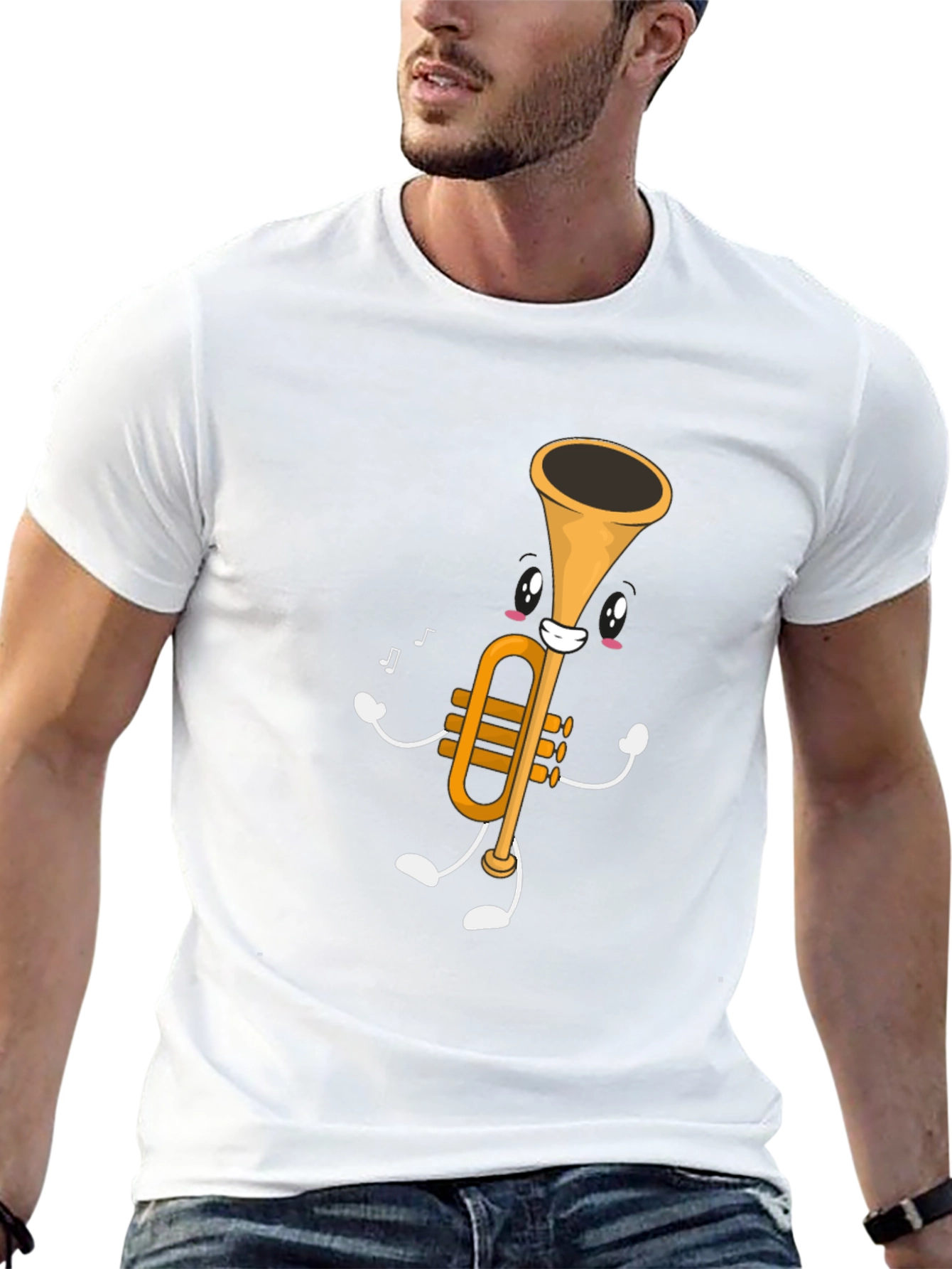 Black Musical Trumpet Graphic Tee - Black Cotton T-Shirt view 13