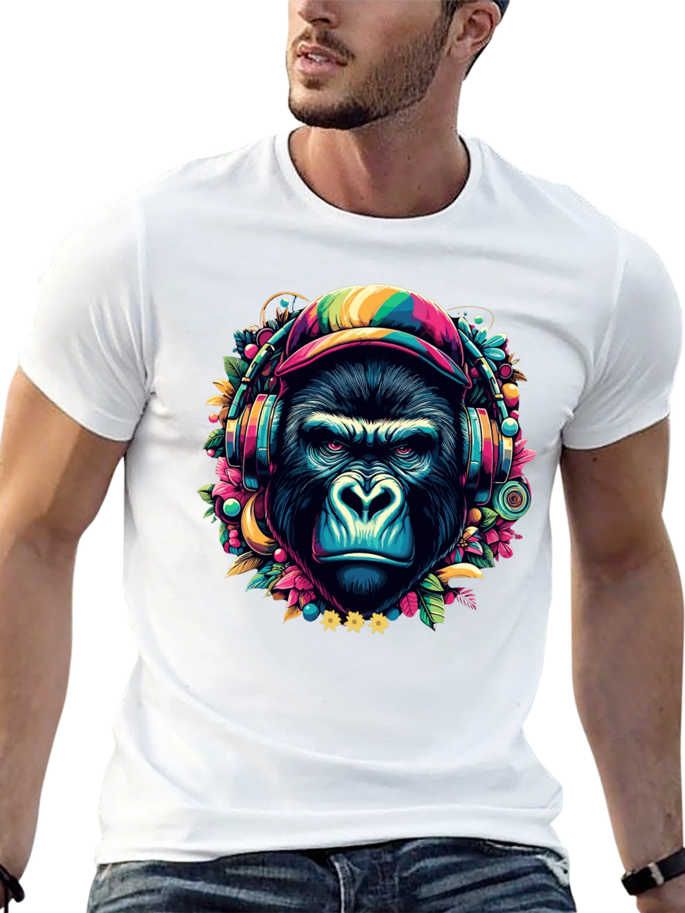 Black Gorilla DJ Graphic T-Shirt - Colorful & Unique Design view 13