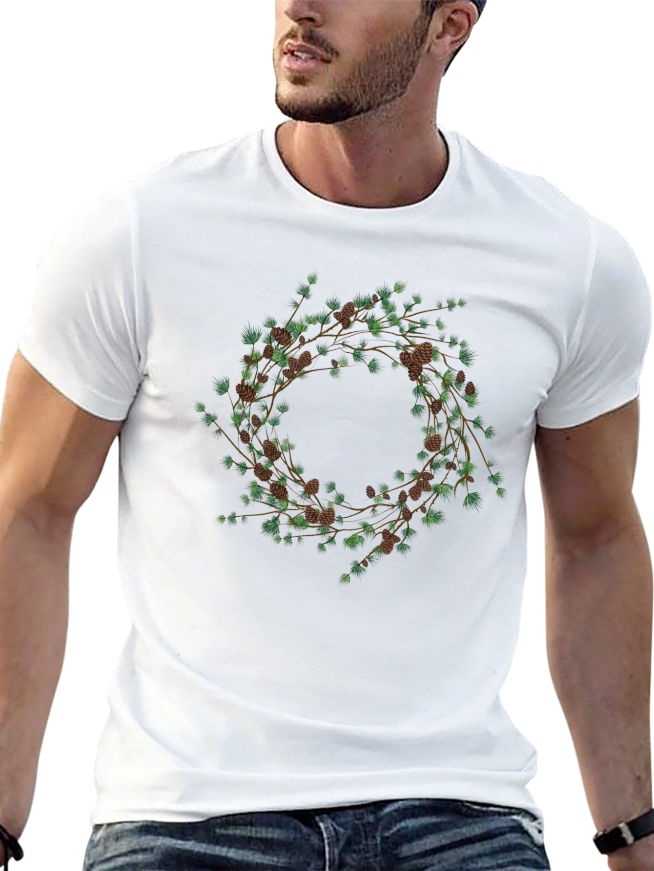 Black Nature Wreath Graphic T-Shirt - Black Cotton Tee view 13