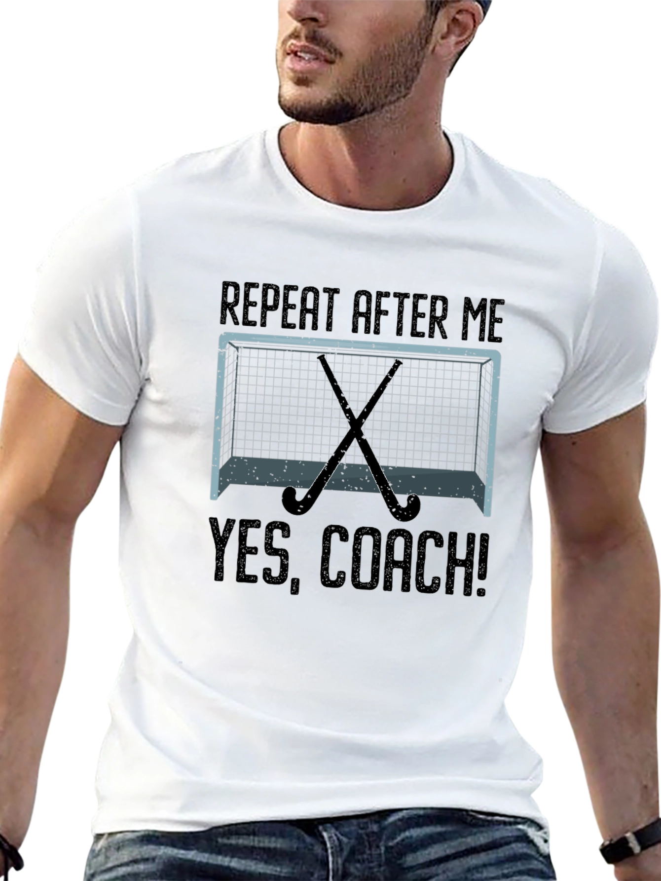Black Yes, Coach! Hockey Graphic T-Shirt view 13
