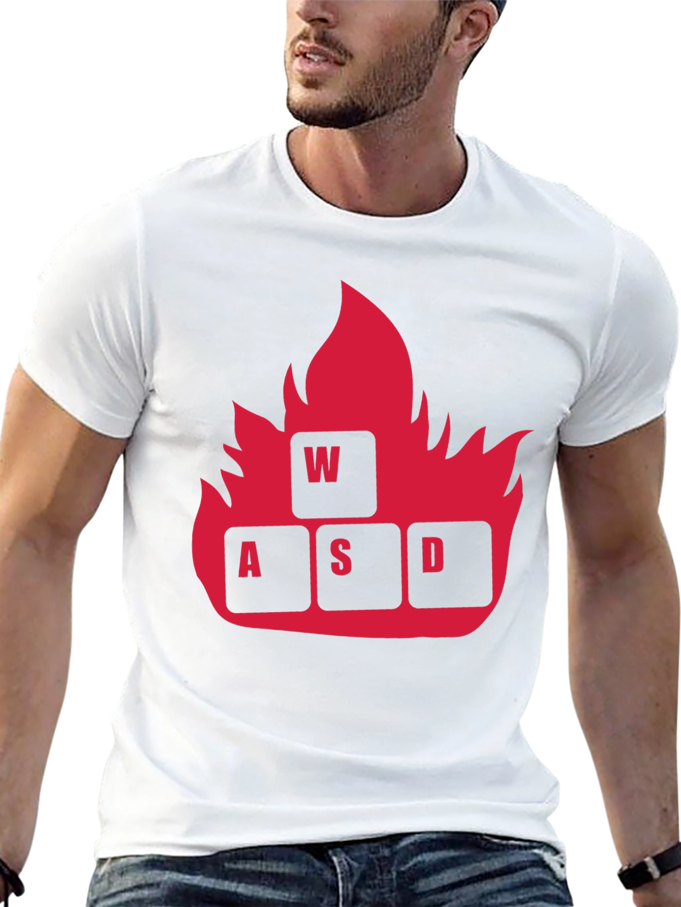 Black Gaming WASD Fire T-Shirt - Black Cotton Tee view 13