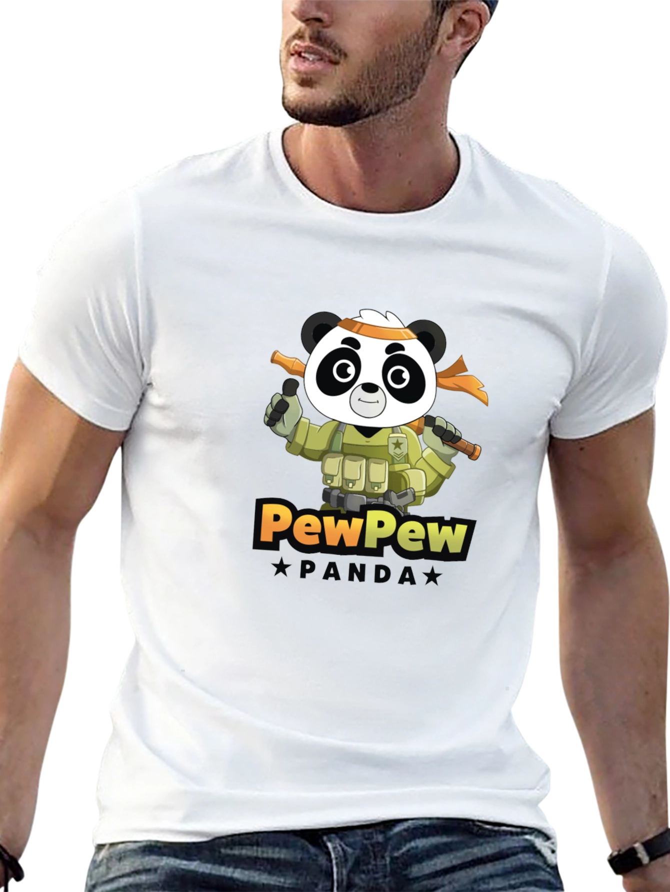 Black PewPew Panda Graphic Tee - Black Crew Neck T-Shirt view 13