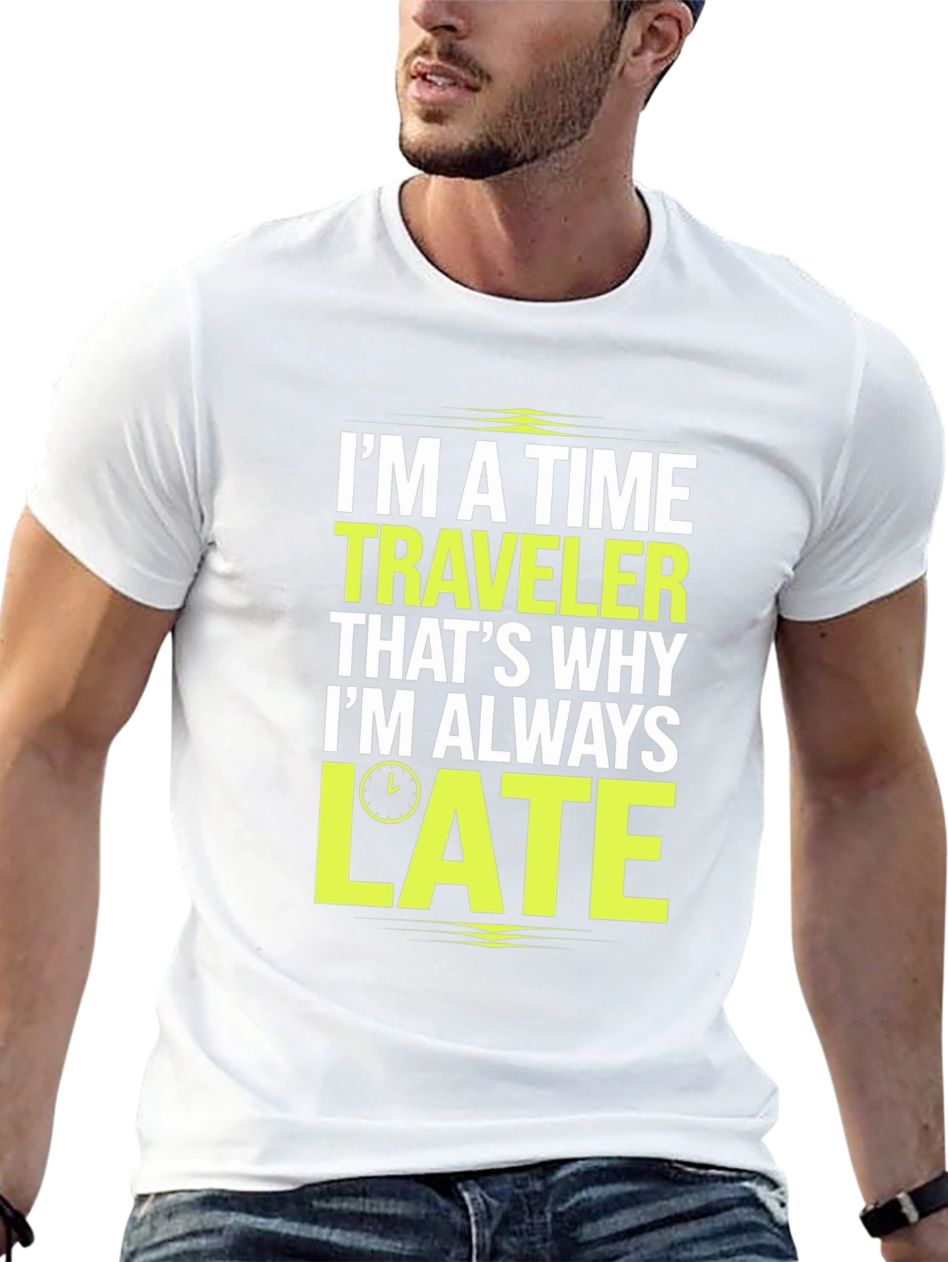 Black Time Traveler Late Men's T-Shirt Funny Tee view 13