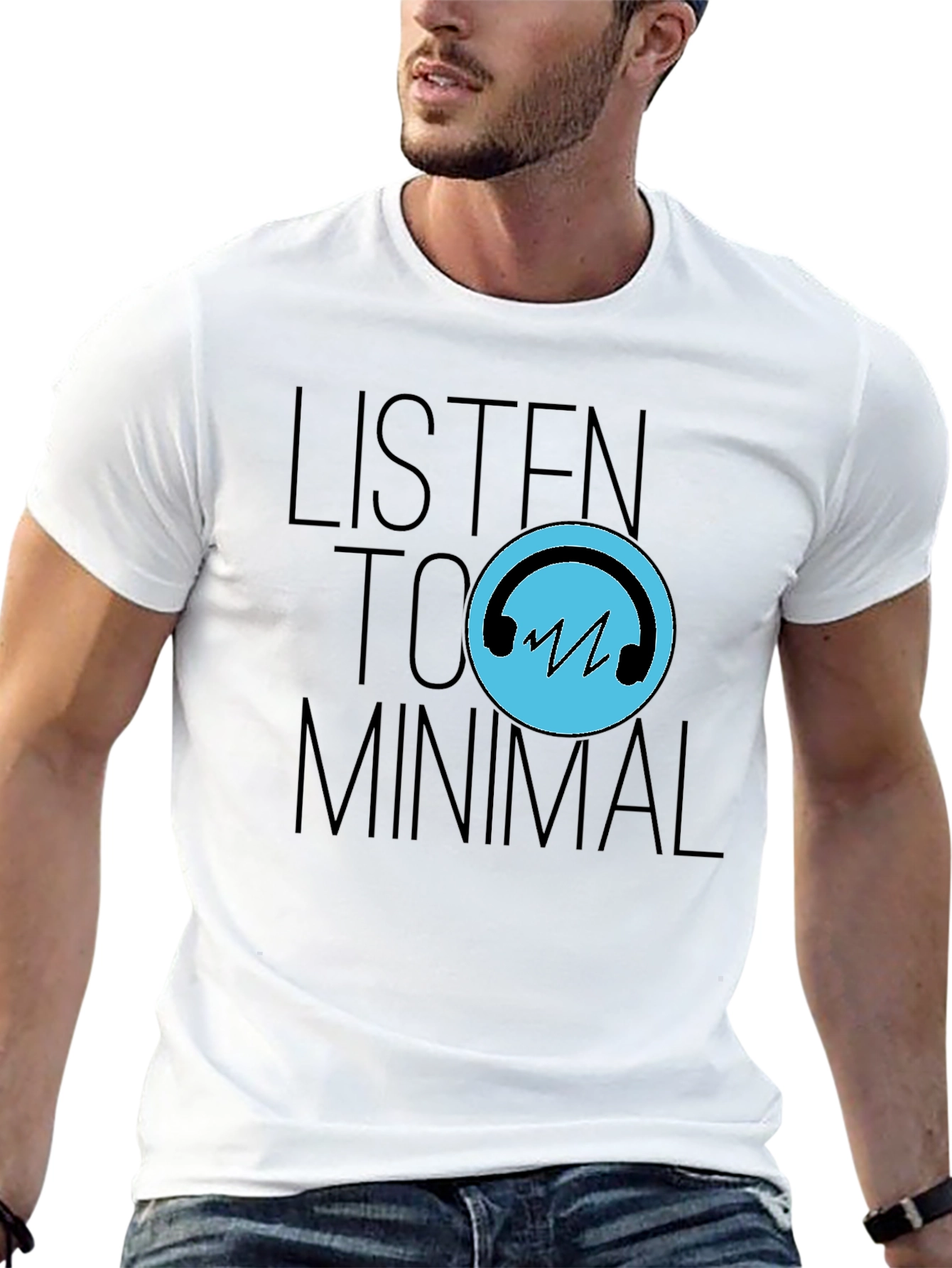 Black Listen to Minimal Black T-Shirt view 13