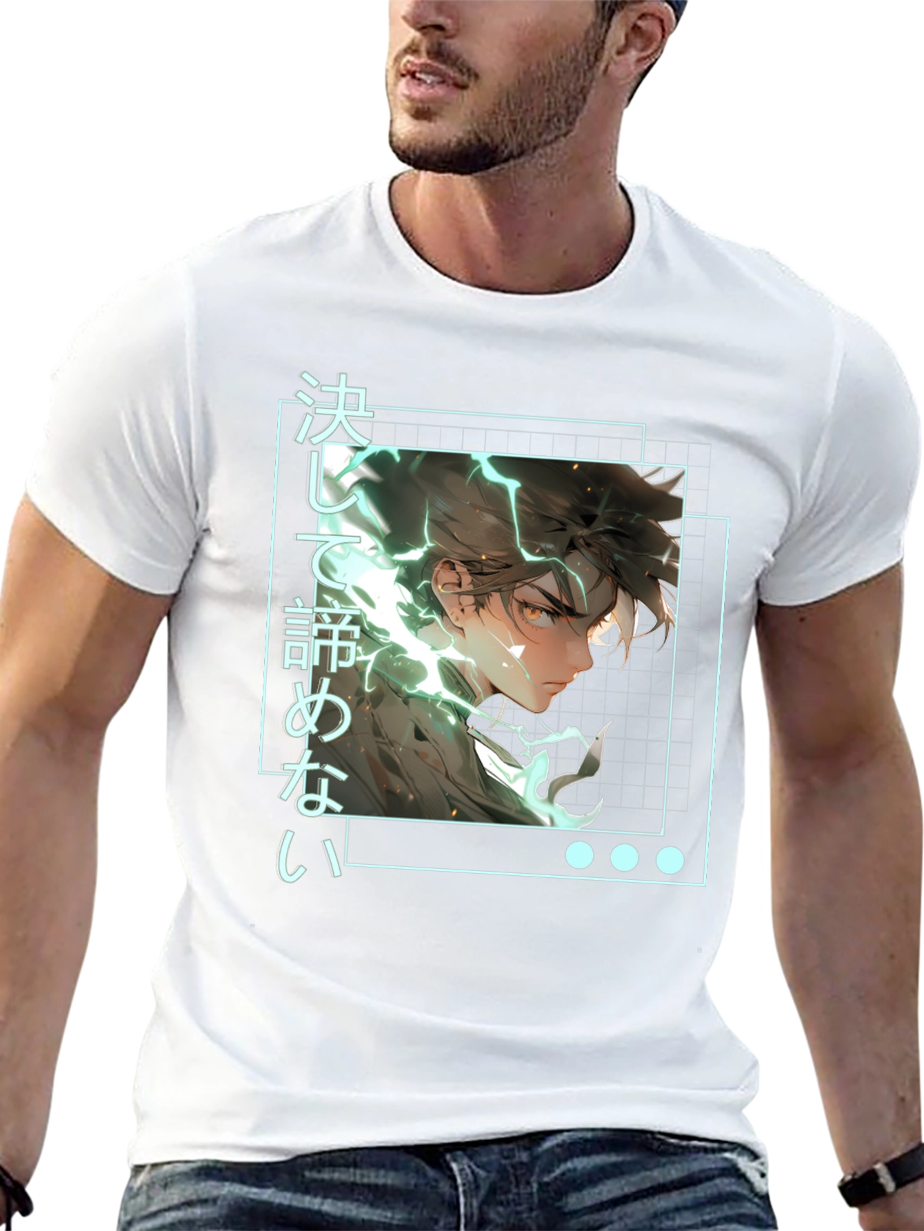 Black Anime Graphic Tee: Never Give Up Shirt view 13