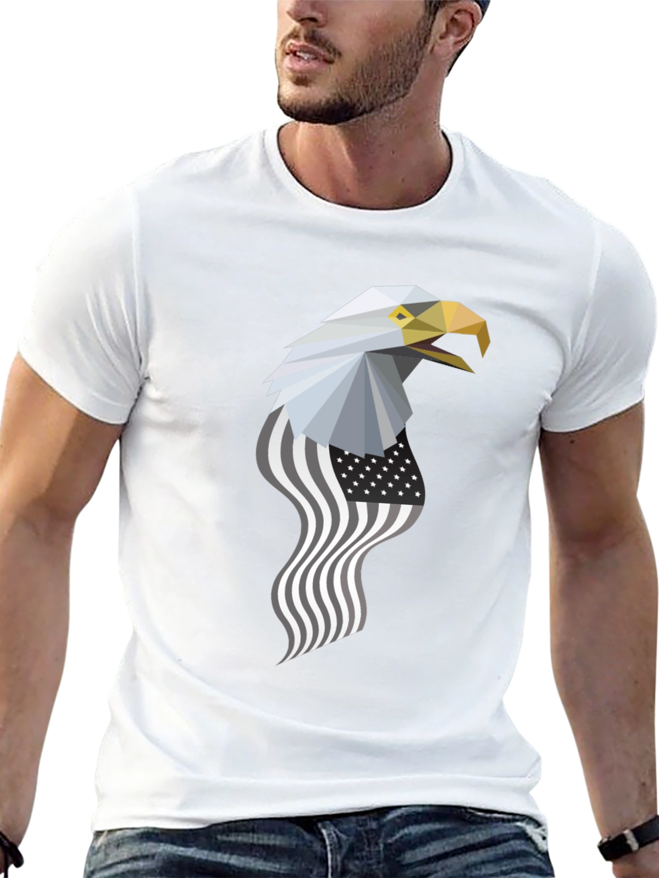 Black Geometric Eagle American Flag Graphic Tee view 13