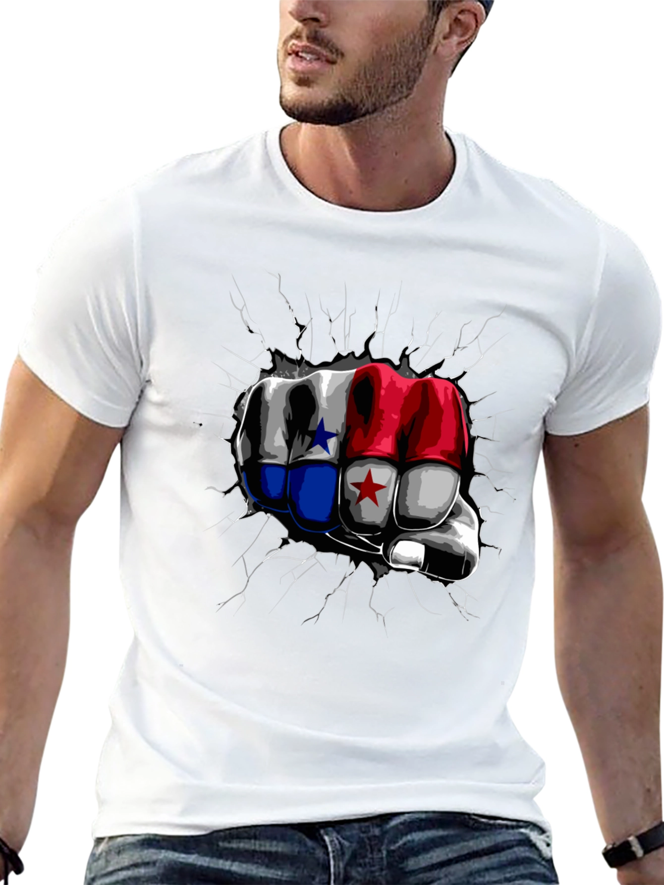 Black Panama Flag Fist Breaking Wall Men's Black T-Shirt view 13