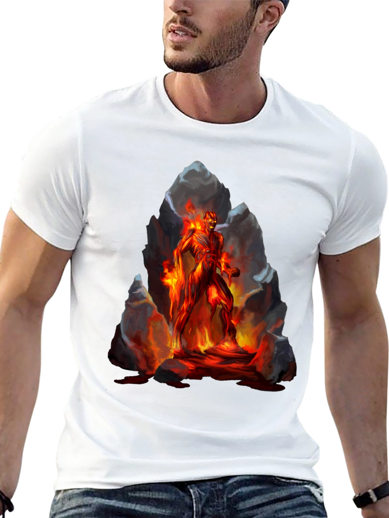 Black Inferno Man Graphic Tee - Fiery Lava Design view 13