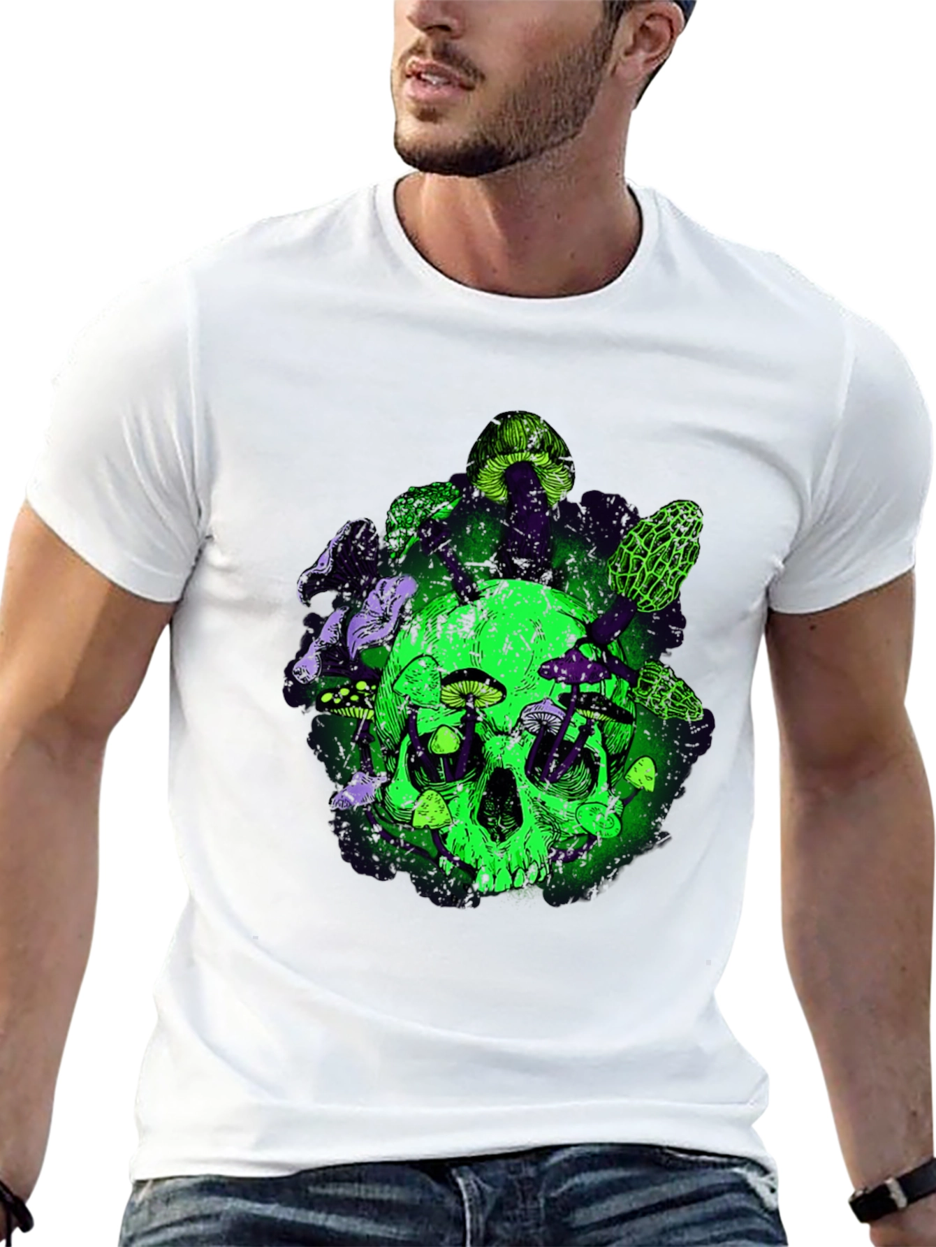 Black Skull & Mushroom Graphic Tee - Unique Design view 13