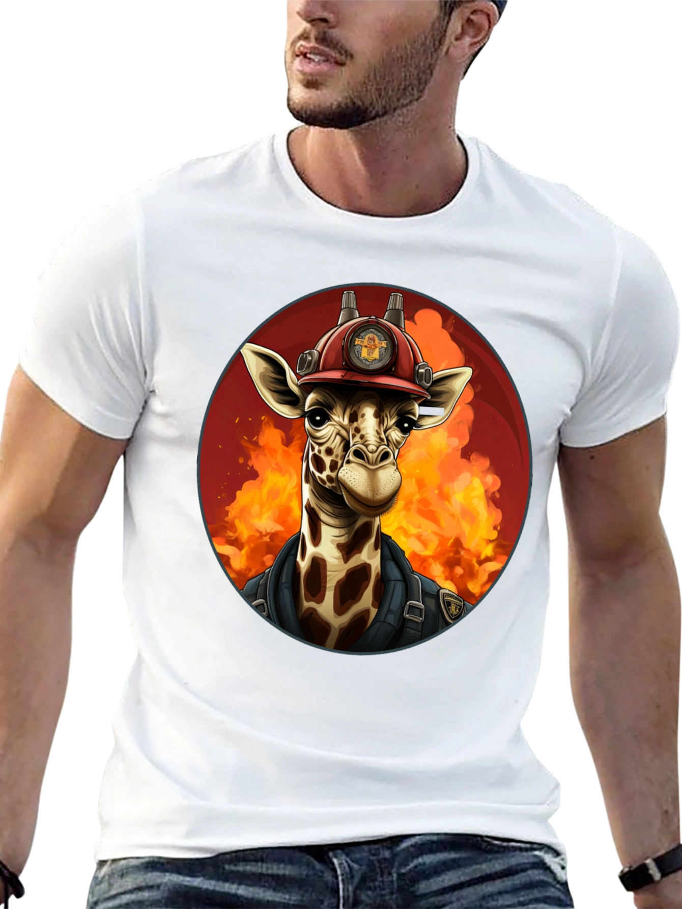 Black Giraffe Firefighter Graphic Tee view 13