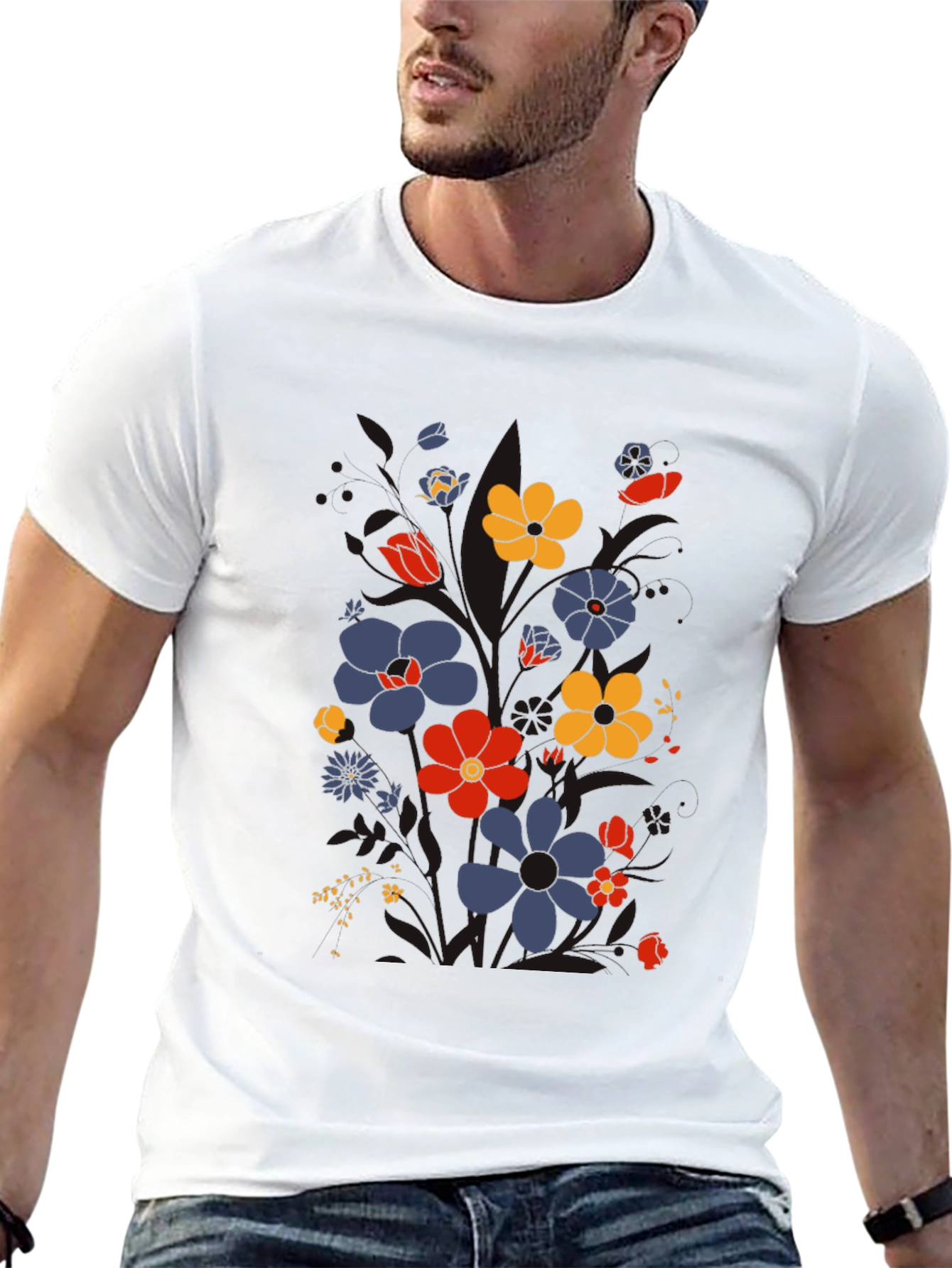 Black Floral Graphic Print T-Shirt - Retro Style view 13