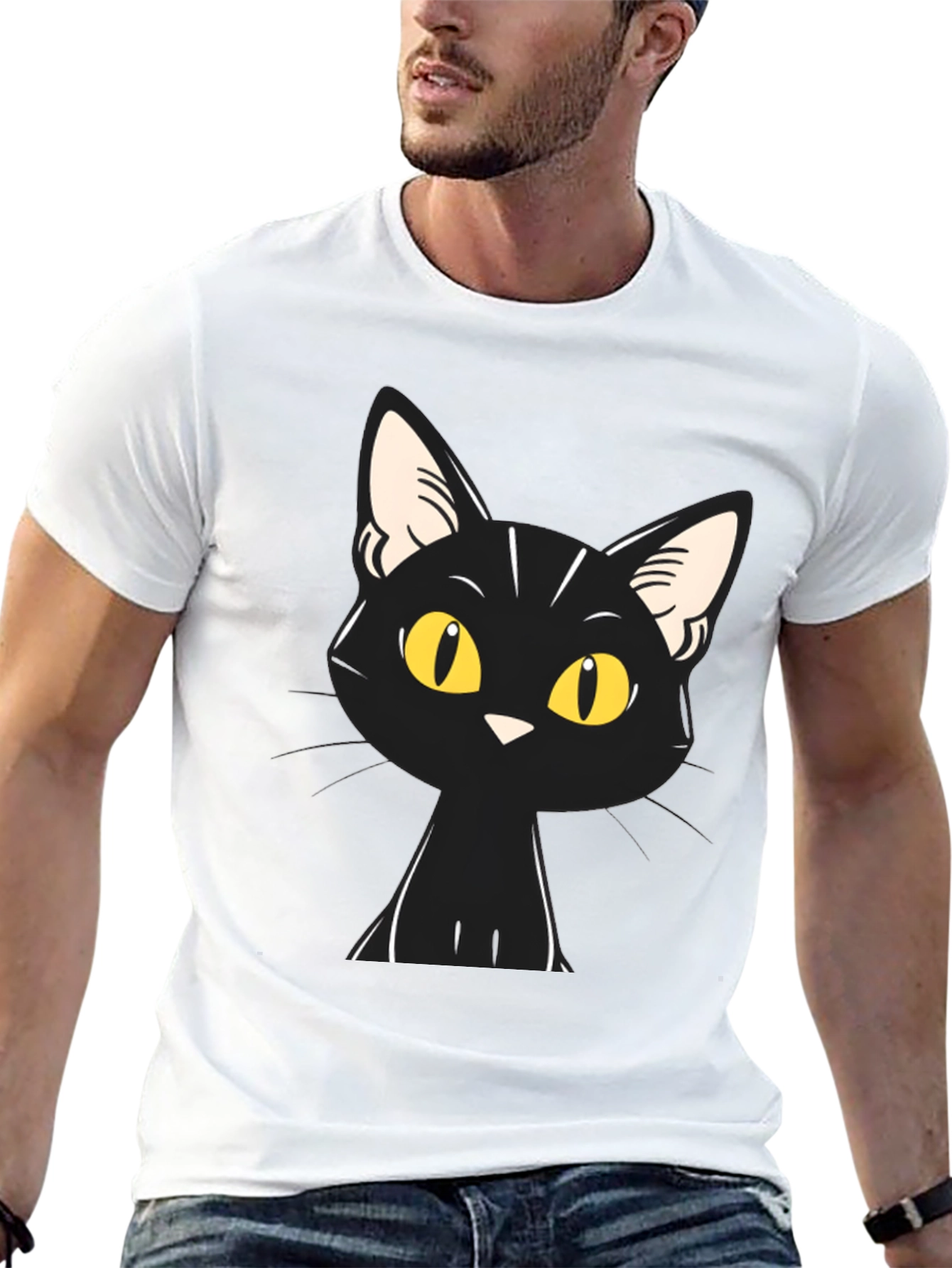 Black Black Cat Graphic Tee - Unisex Cotton T-Shirt view 13