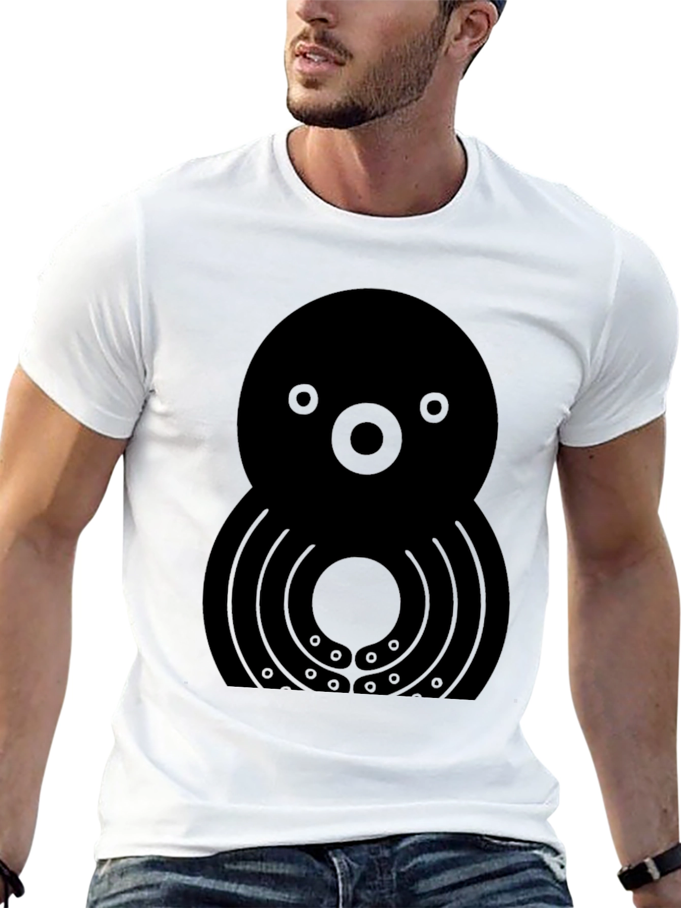 Black Unique Graphic Octopus T-Shirt - Black view 13