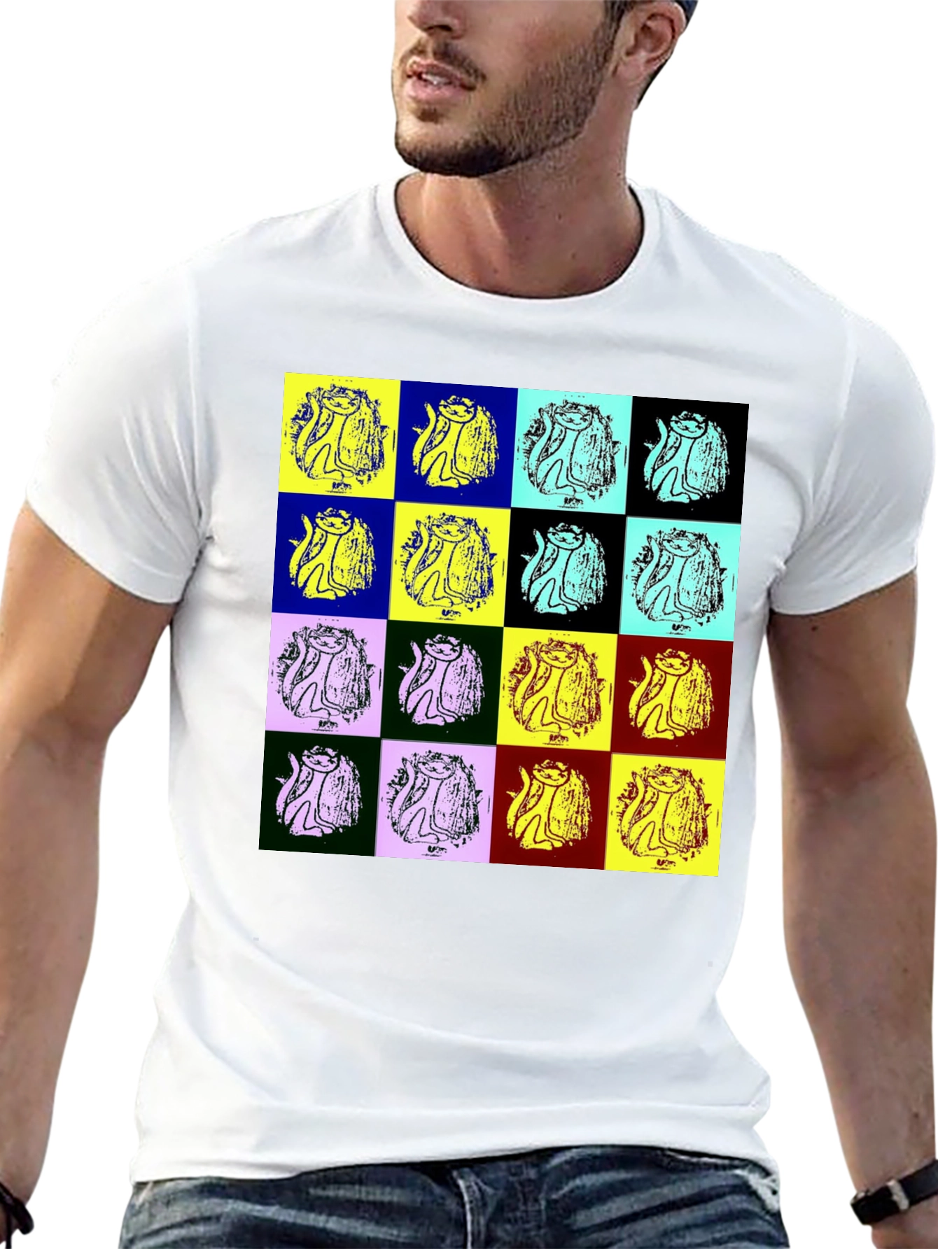 Black Pop Art Cat Graphic Black T-Shirt view 13