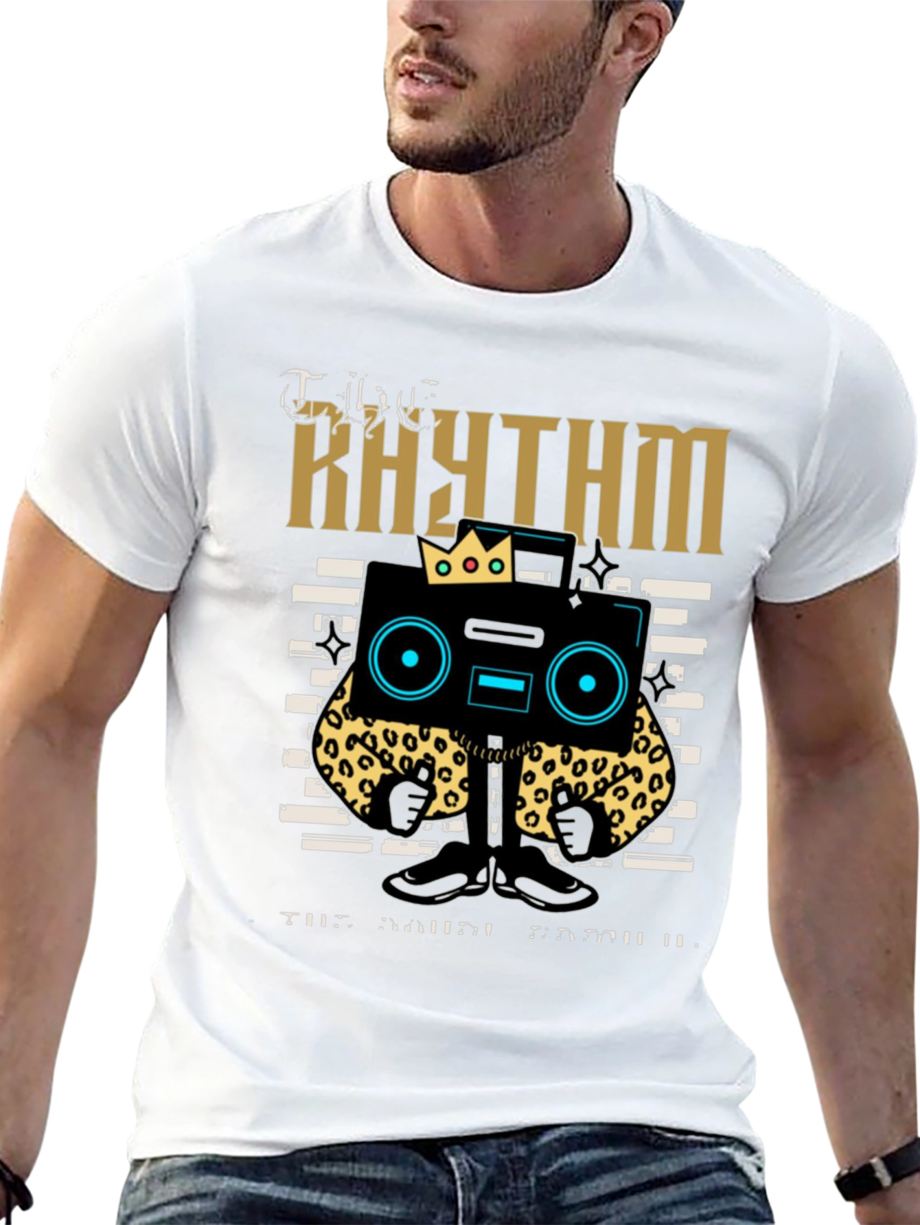 Black Rhythm Graphic Tee - Cool Cartoon Boombox Design view 13