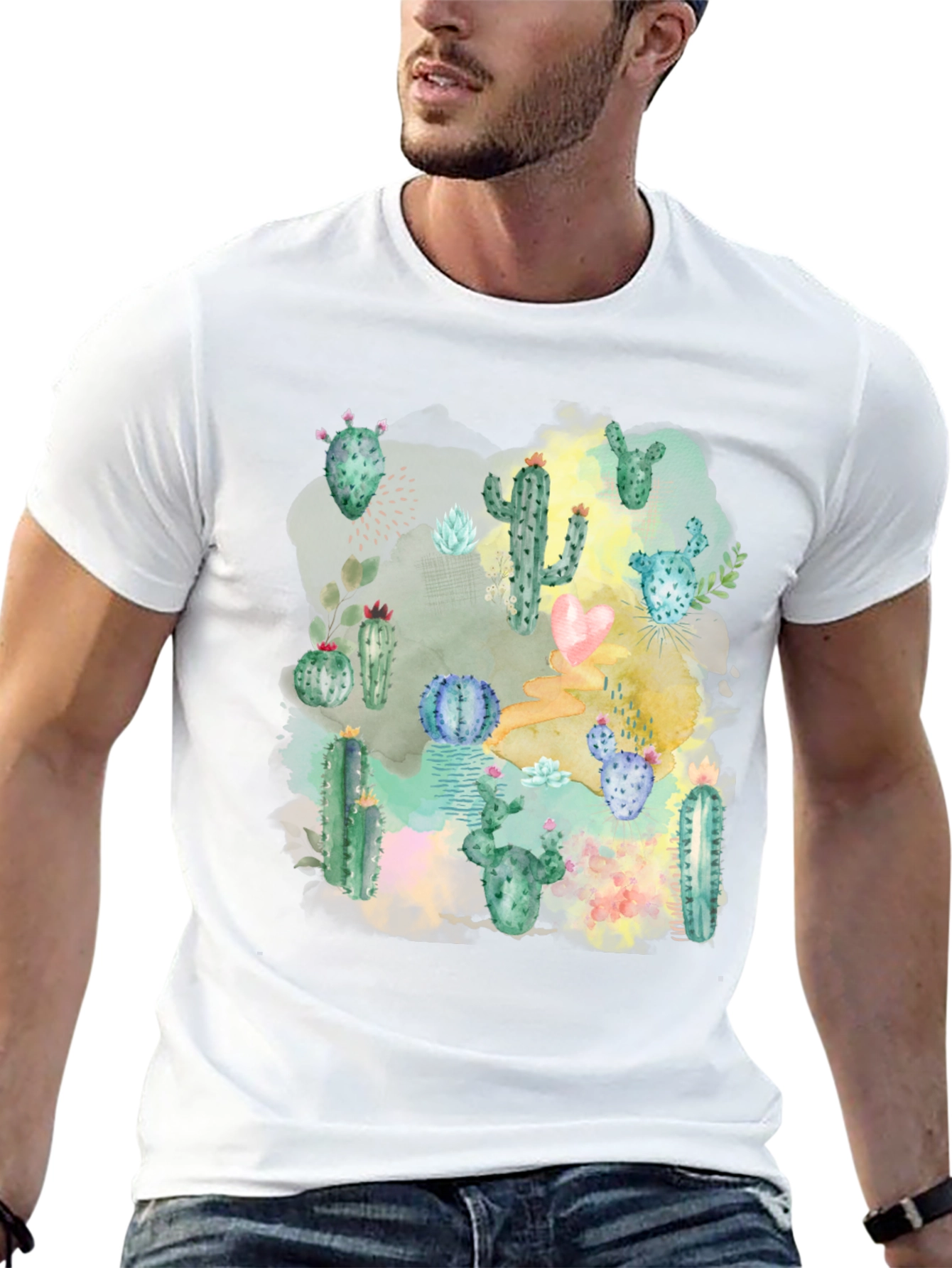 Black Cactus Watercolor Graphic Tee - Stylish Desert Design view 13