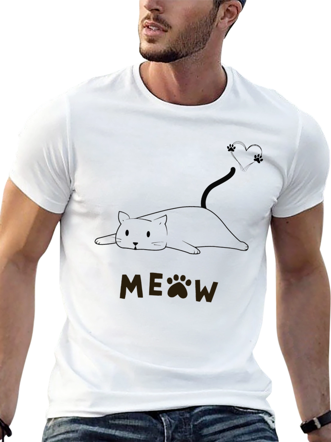 Black Cute Cat MEOW T-Shirt - Black view 13