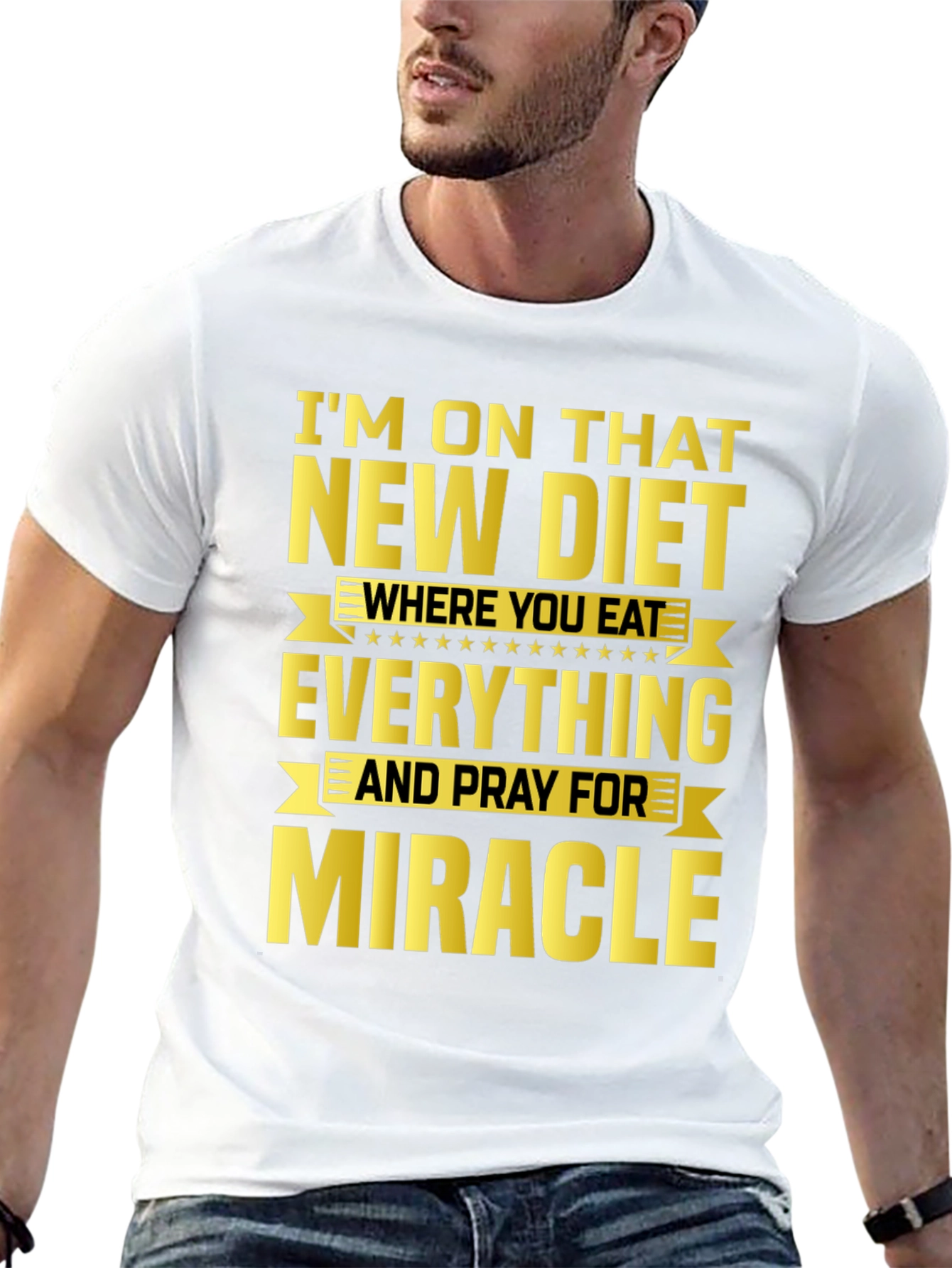 Black Funny Diet T-Shirt - Eat Everything & Pray for Miracle view 13