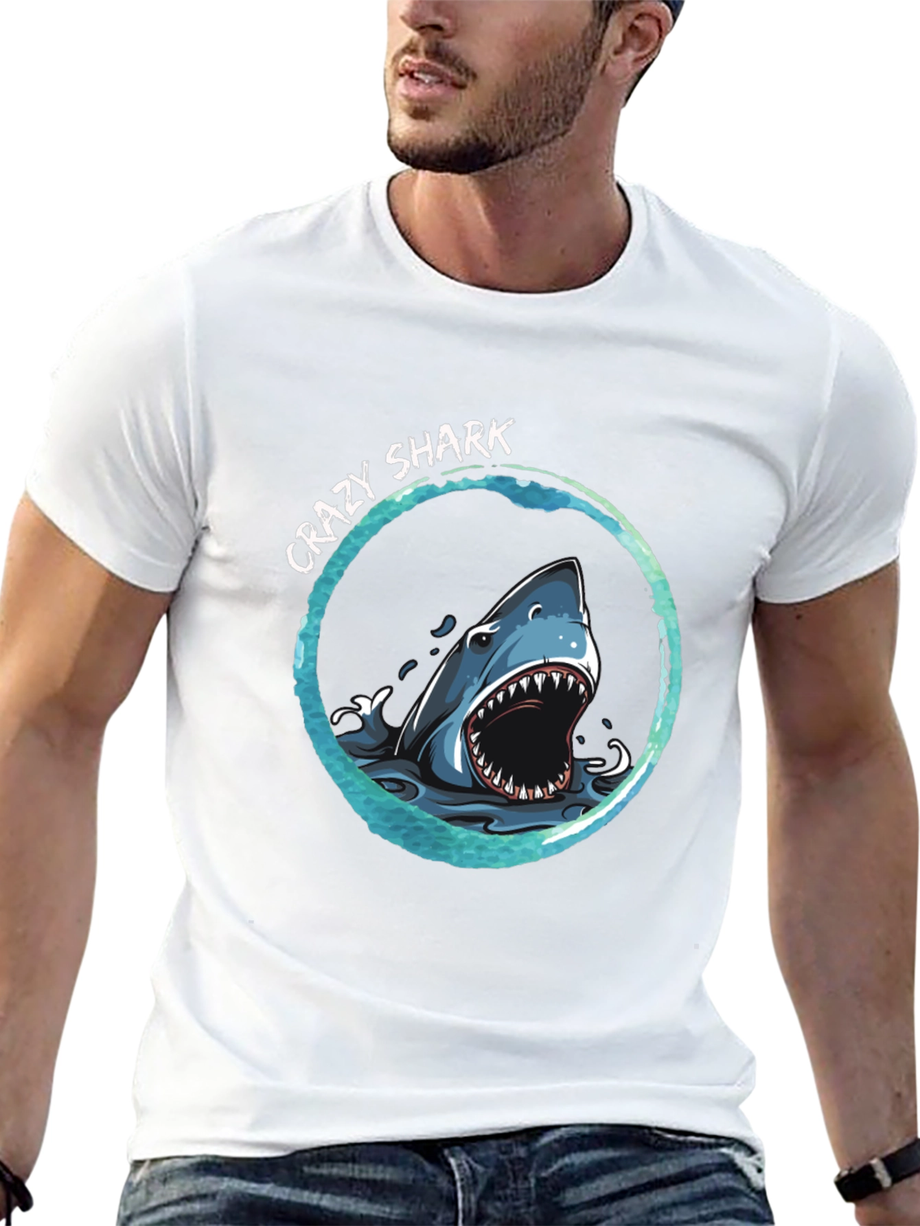 Black Crazy Shark Graphic Print T-Shirt view 13