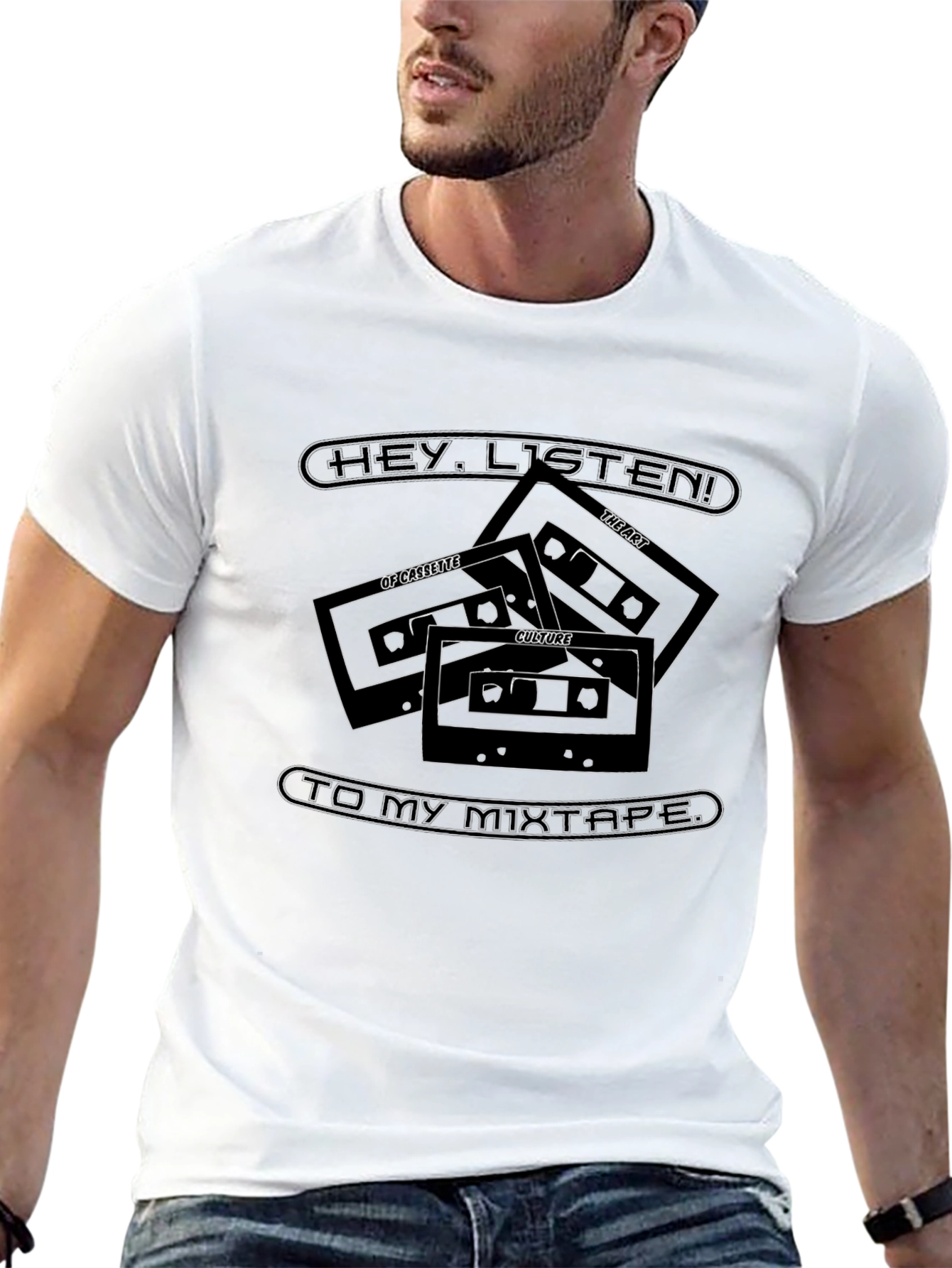 Black Retro Mixtape Graphic Tee - "Hey, Listen!" view 13