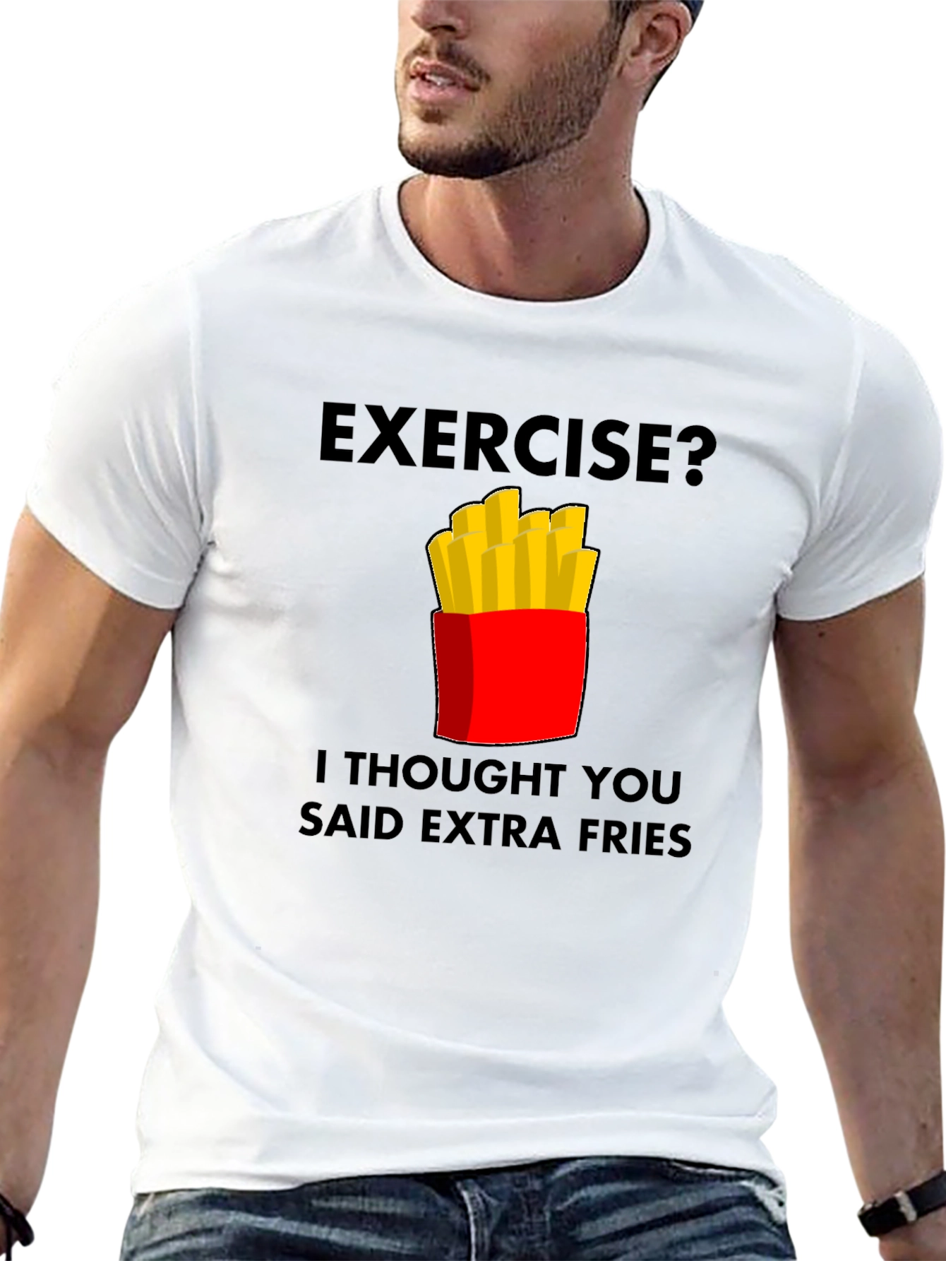 Black Funny Extra Fries Graphic T-Shirt view 13