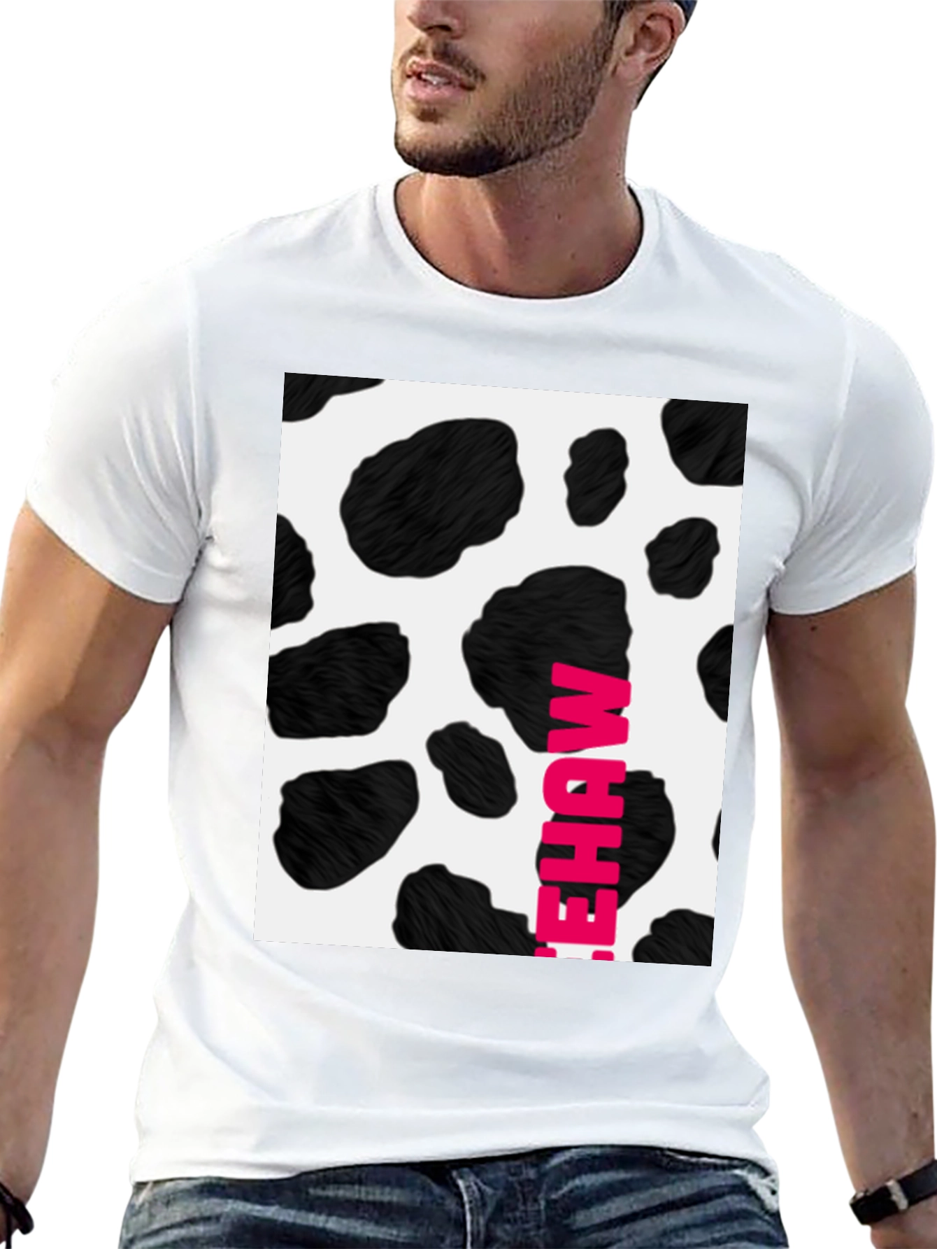 Black Cow Print T-Shirt with Pink Lettering view 13