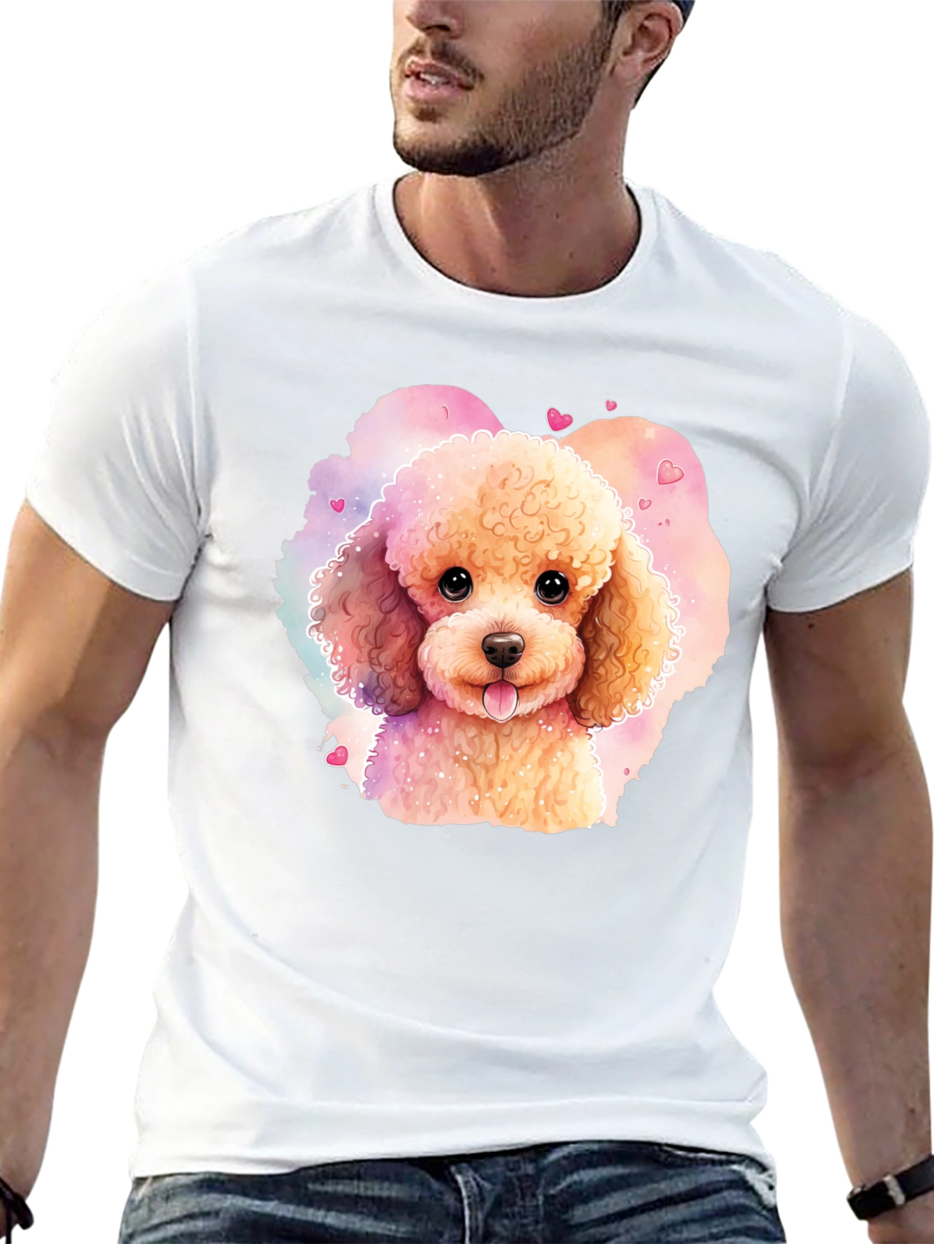 Black Cute Poodle Watercolor T-Shirt view 13