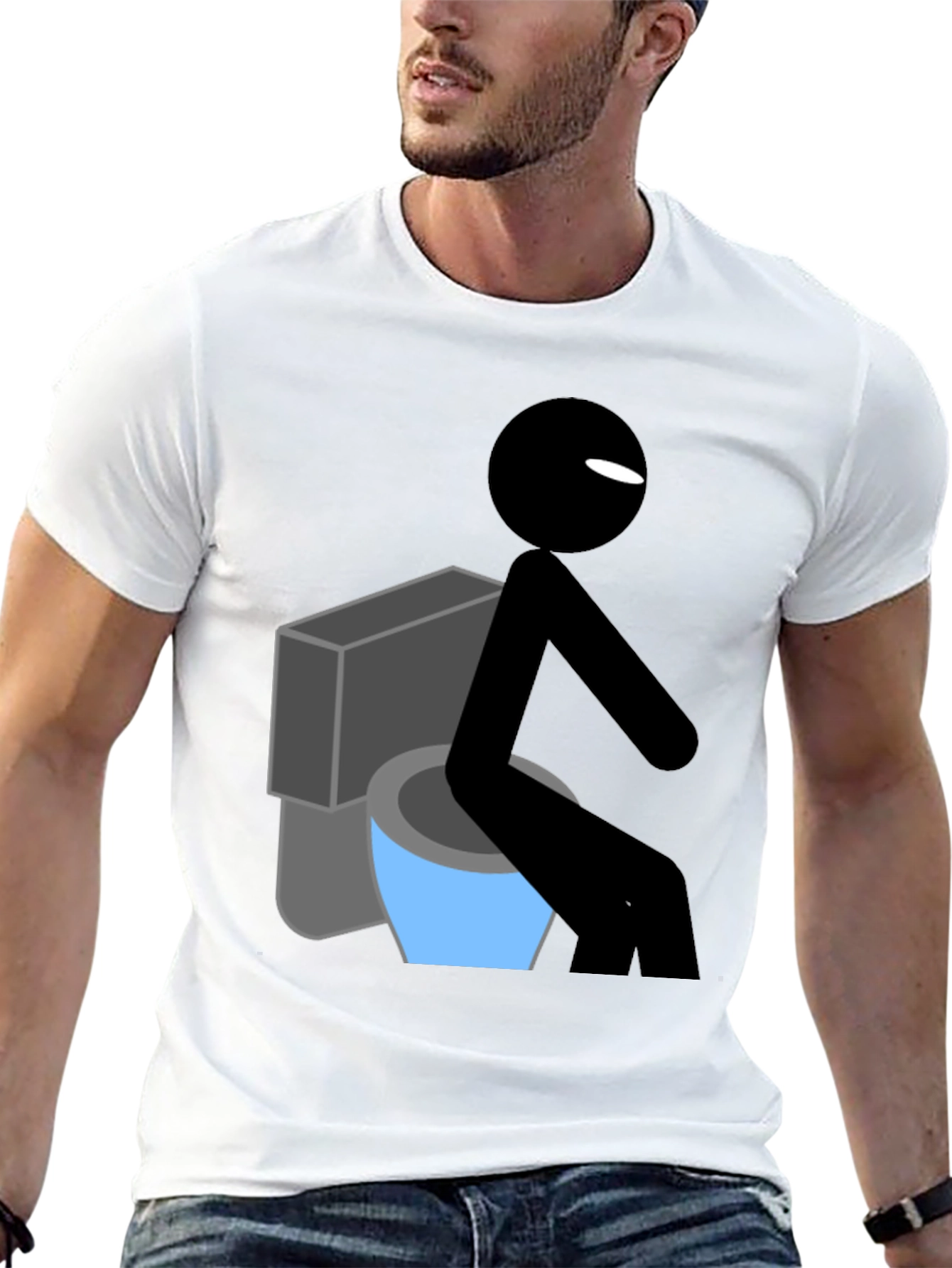 Black Toilet Humor Graphic Tee - Funny Stick Figure Shirt view 13