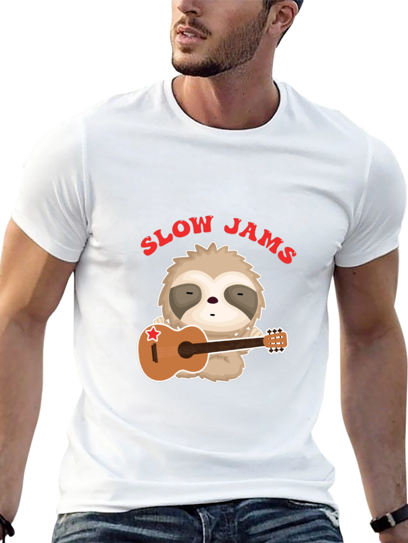 Black Slow Jams Sloth Guitarist Graphic Tee view 13