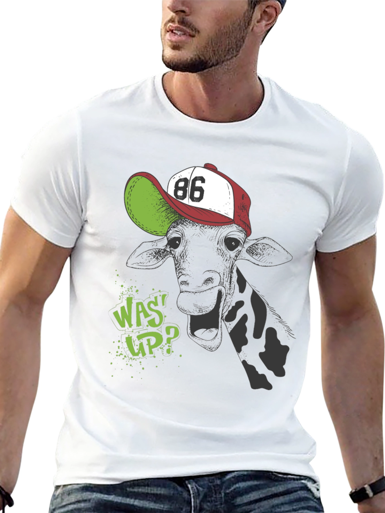 Black Cool Cow T-Shirt - 'Was Up?' Design view 13