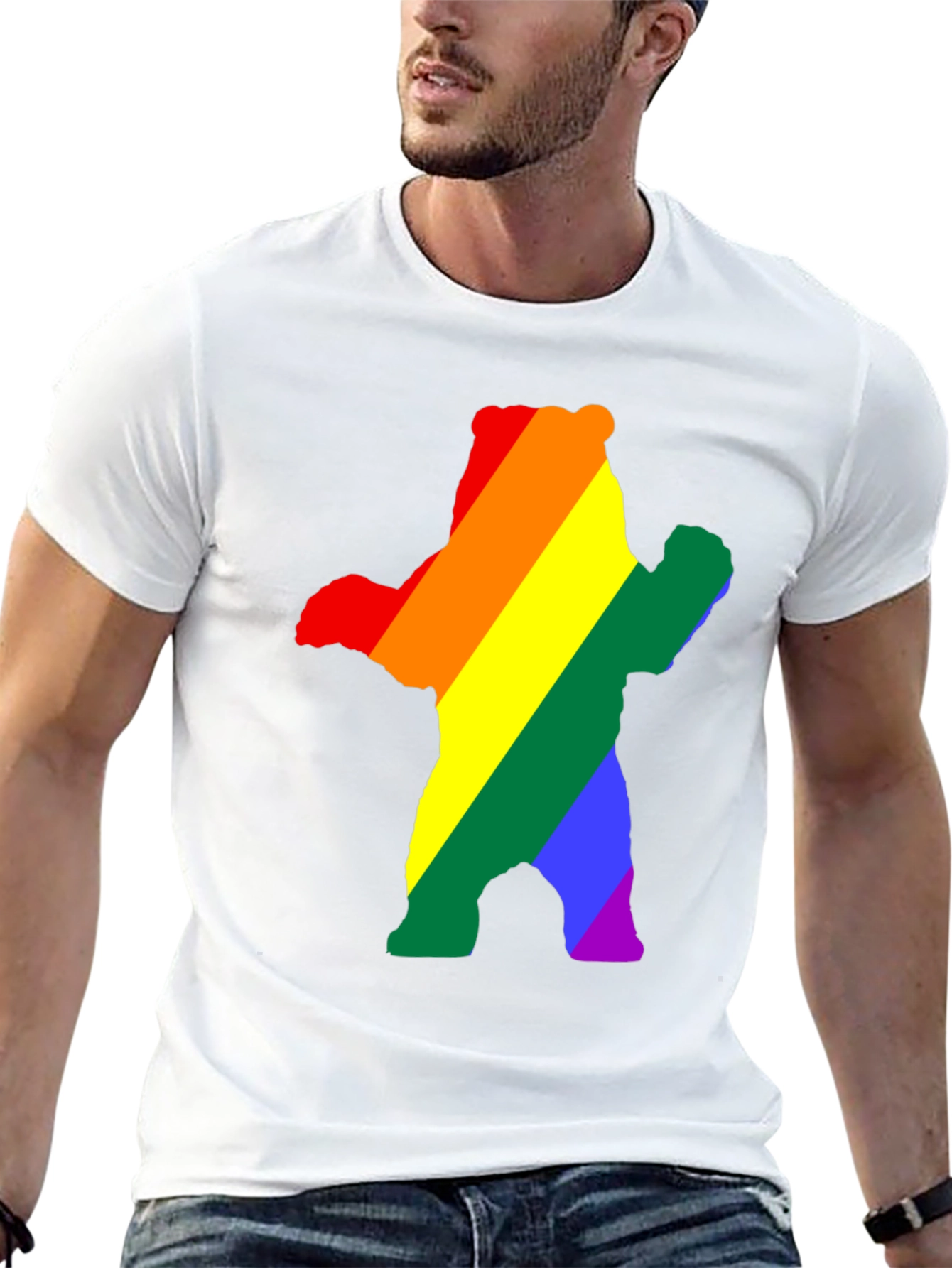 Black Rainbow Bear Pride T-Shirt - Black Crew Neck Cotton Tee view 13