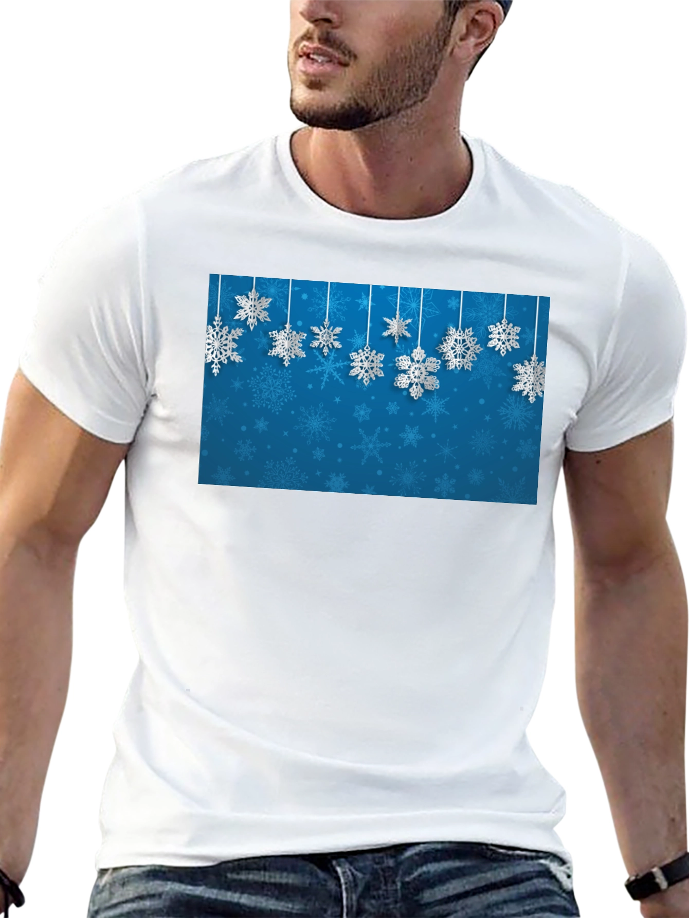 Black Snowflake Graphic Print Crew Neck T-Shirt view 13
