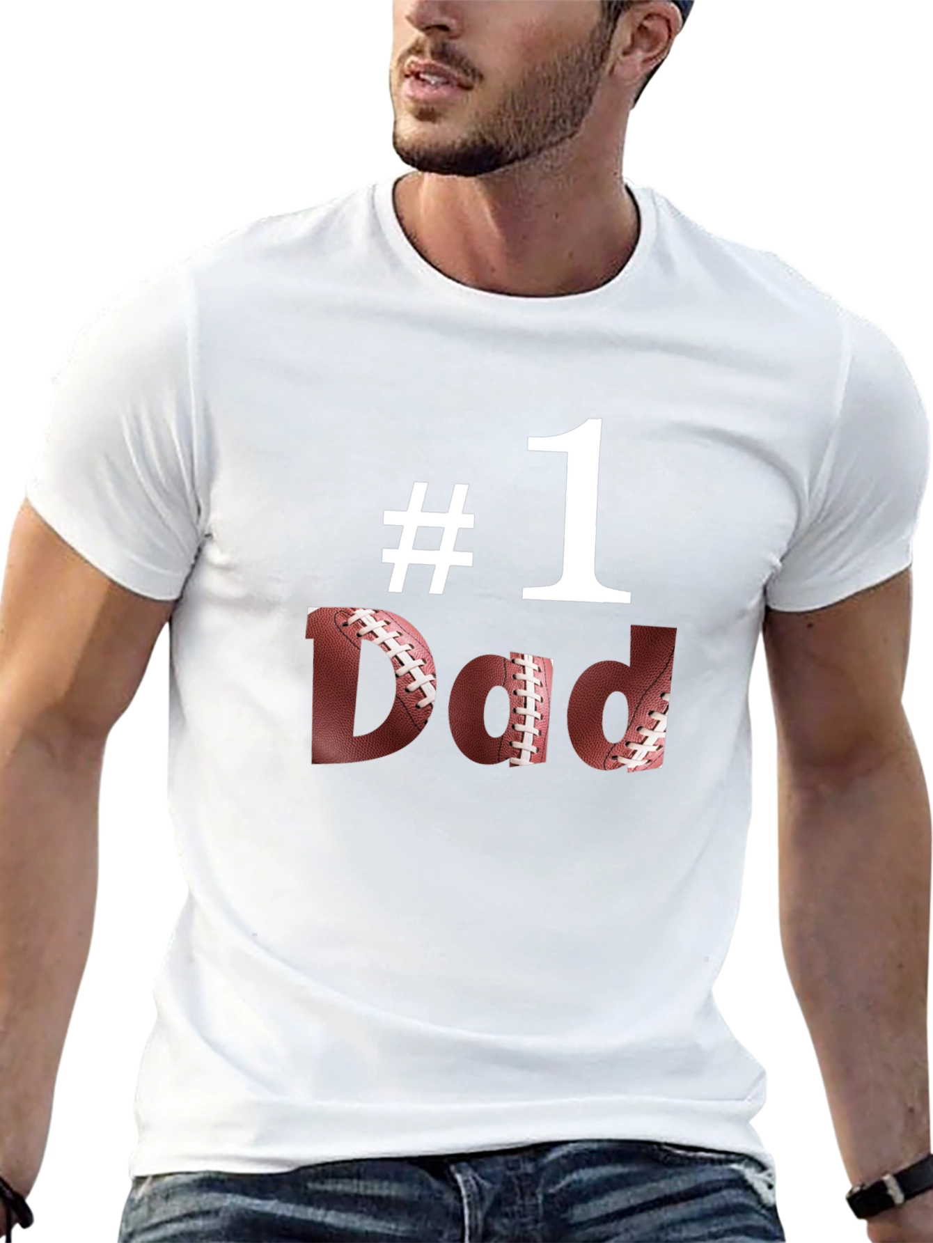 Black #1 Dad Football T-Shirt - Father's Day Gift view 13