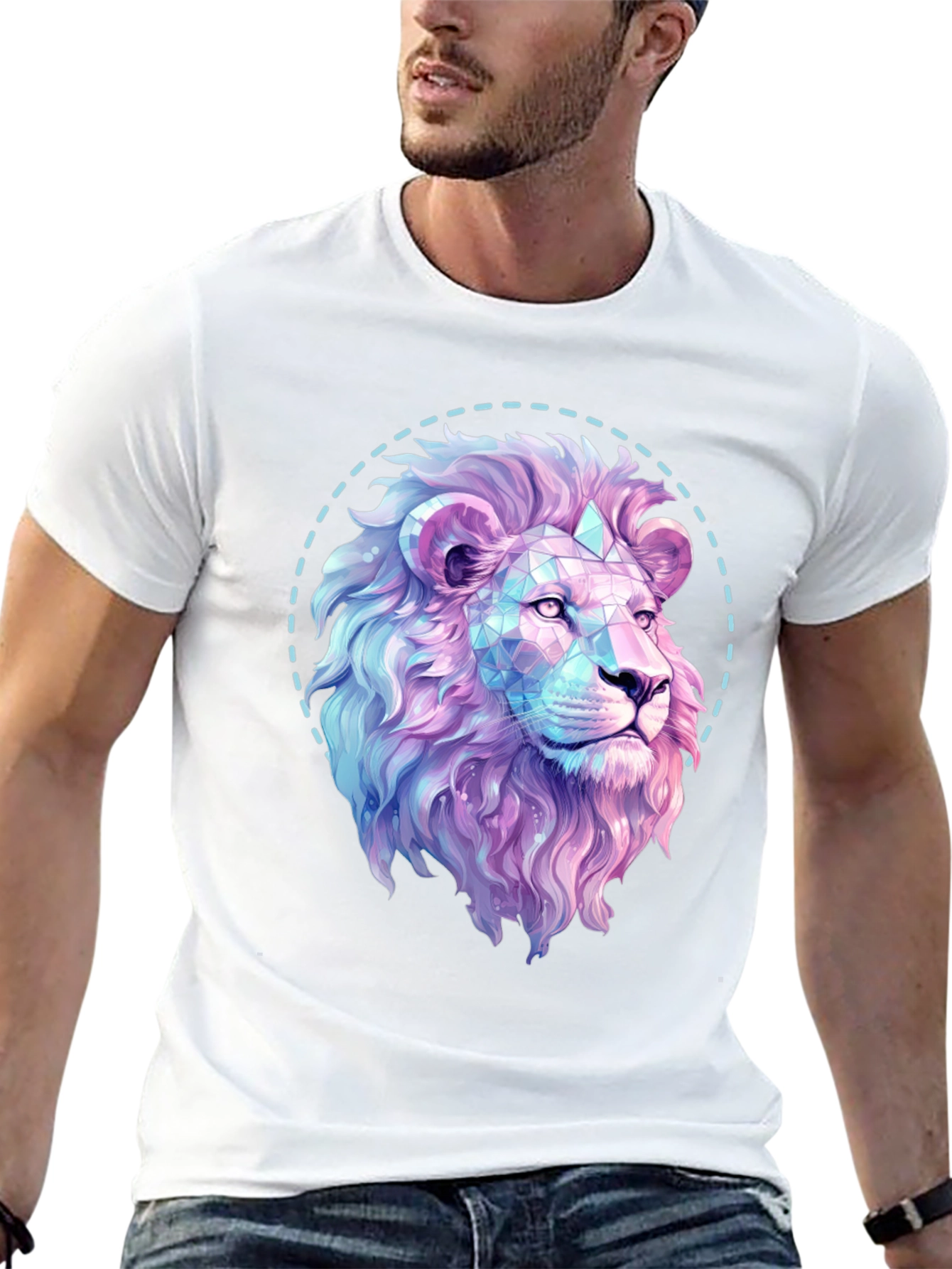 Black Geometric Lion Graphic Print Black T-Shirt view 13