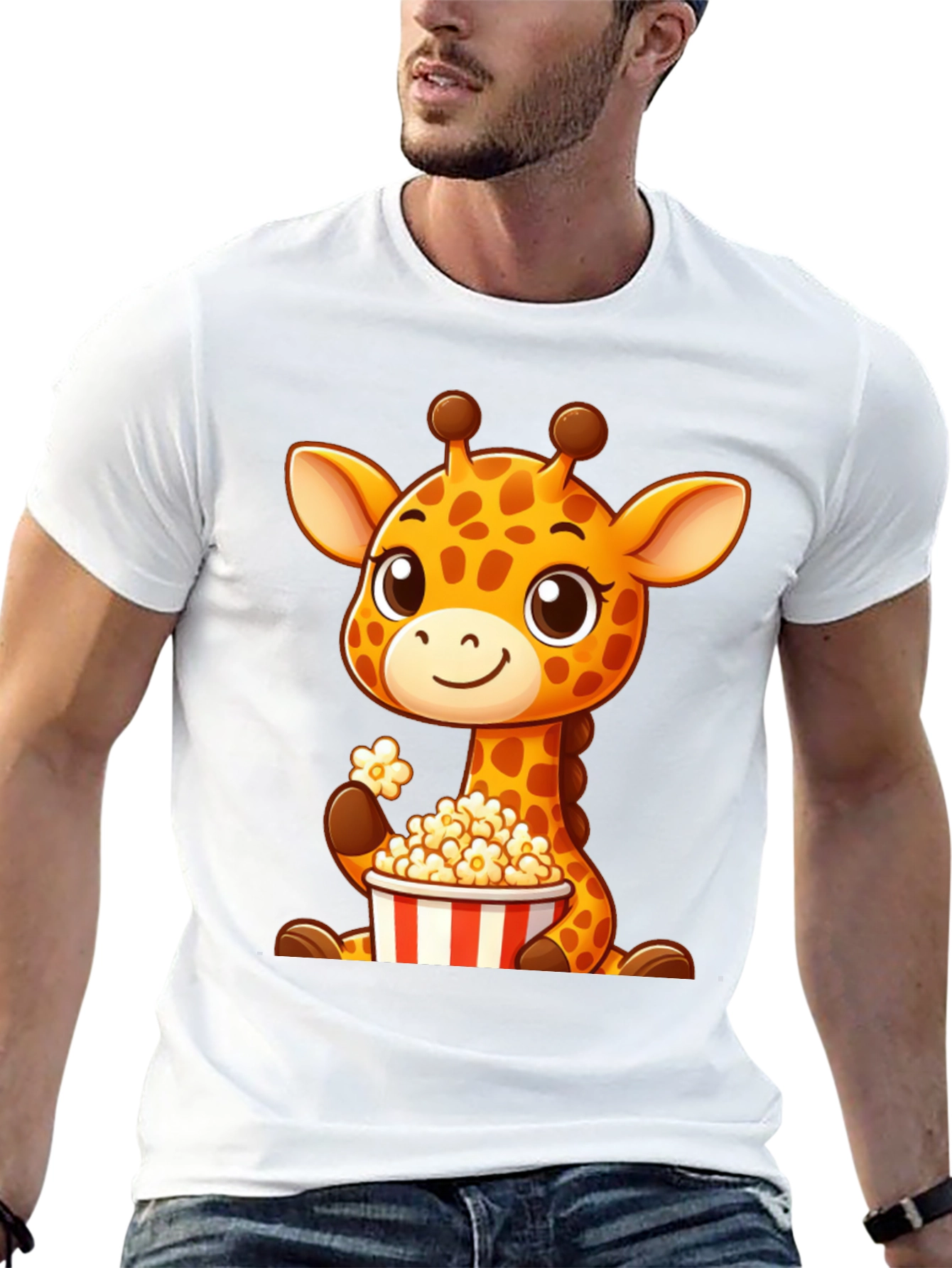 Black Giraffe Popcorn T-Shirt: Cute Cartoon Animal Tee view 13