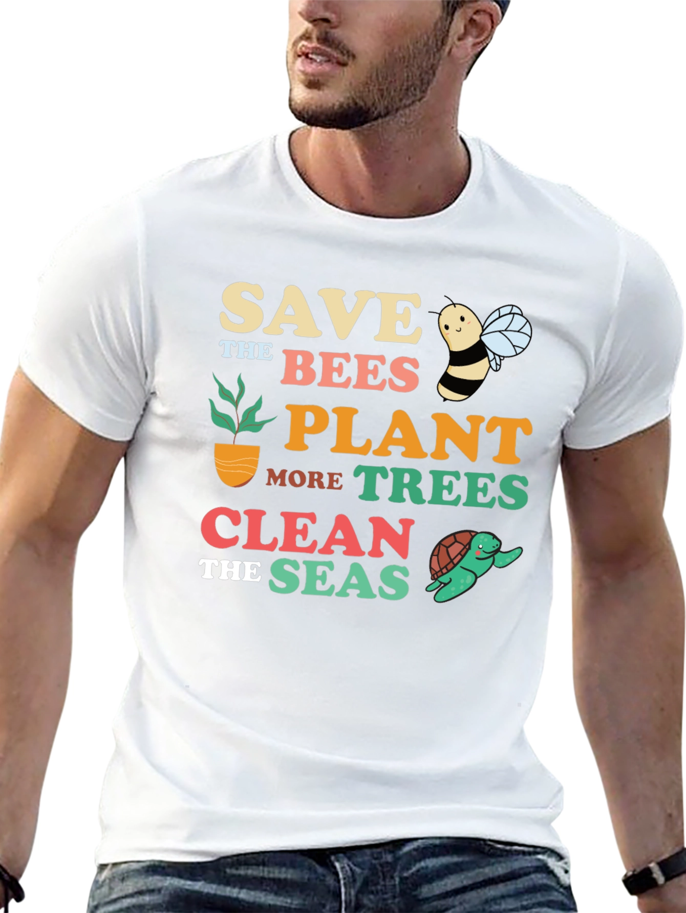 Black Save the Bees Graphic T-Shirt - Earth Day Apparel view 13