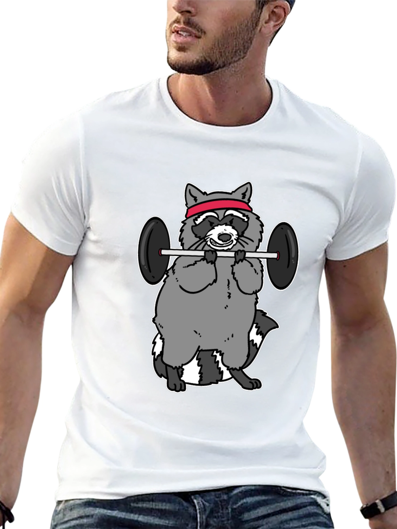 Black Raccoon Lifting Weights Funny Graphic T-Shirt view 13