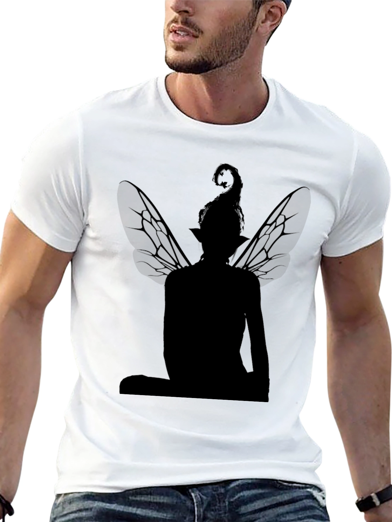 Black Fairy Silhouette T-Shirt - Black Graphic Tee view 13