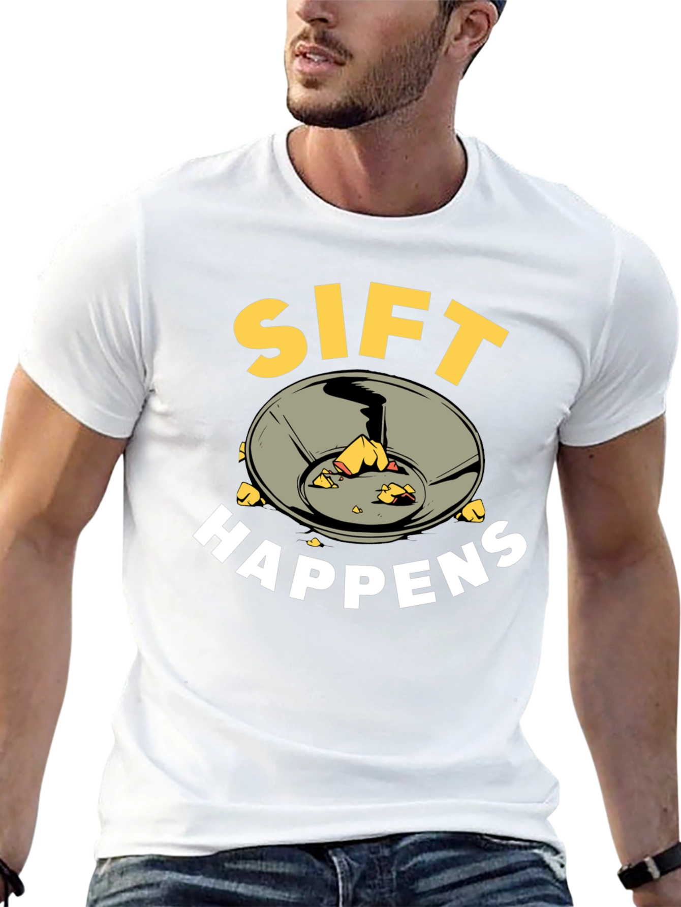 Black Sift Happens Funny Gold Panning T-Shirt view 13