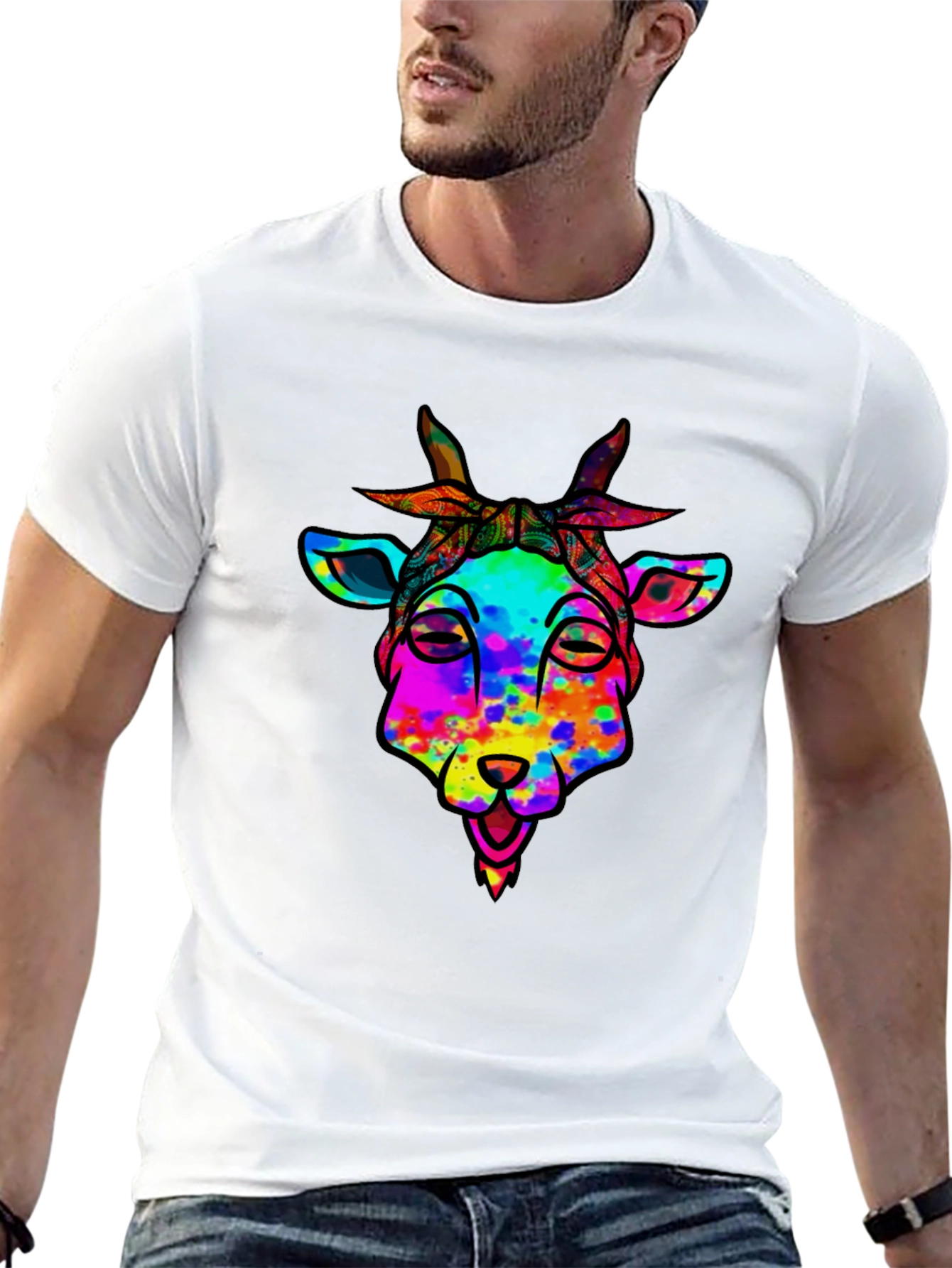 Black Colorful Goat Graphic Tee - Black Cotton Blend view 13