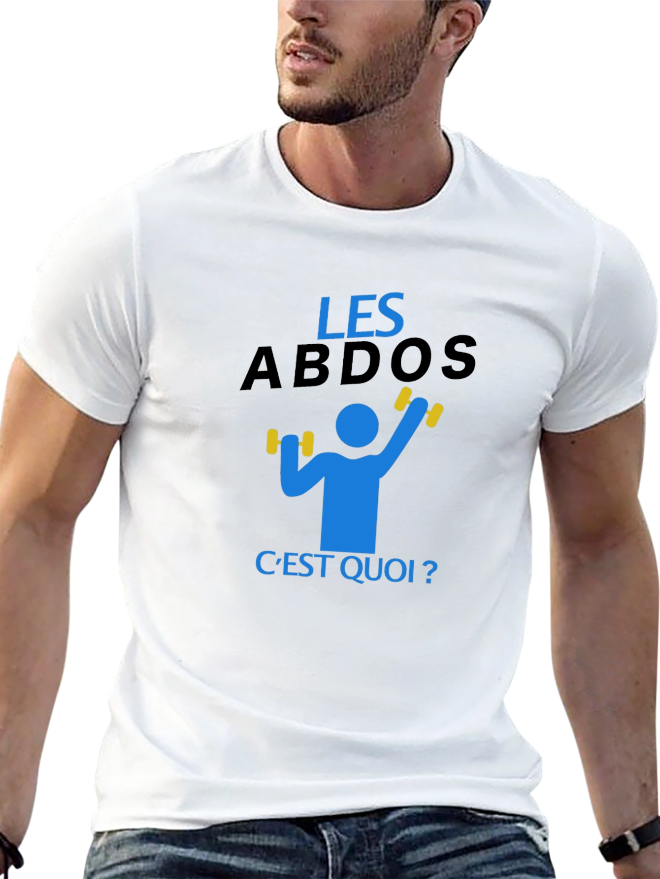Black Funny "Les Abdos C'est Quoi" Gym Workout T-Shirt view 13