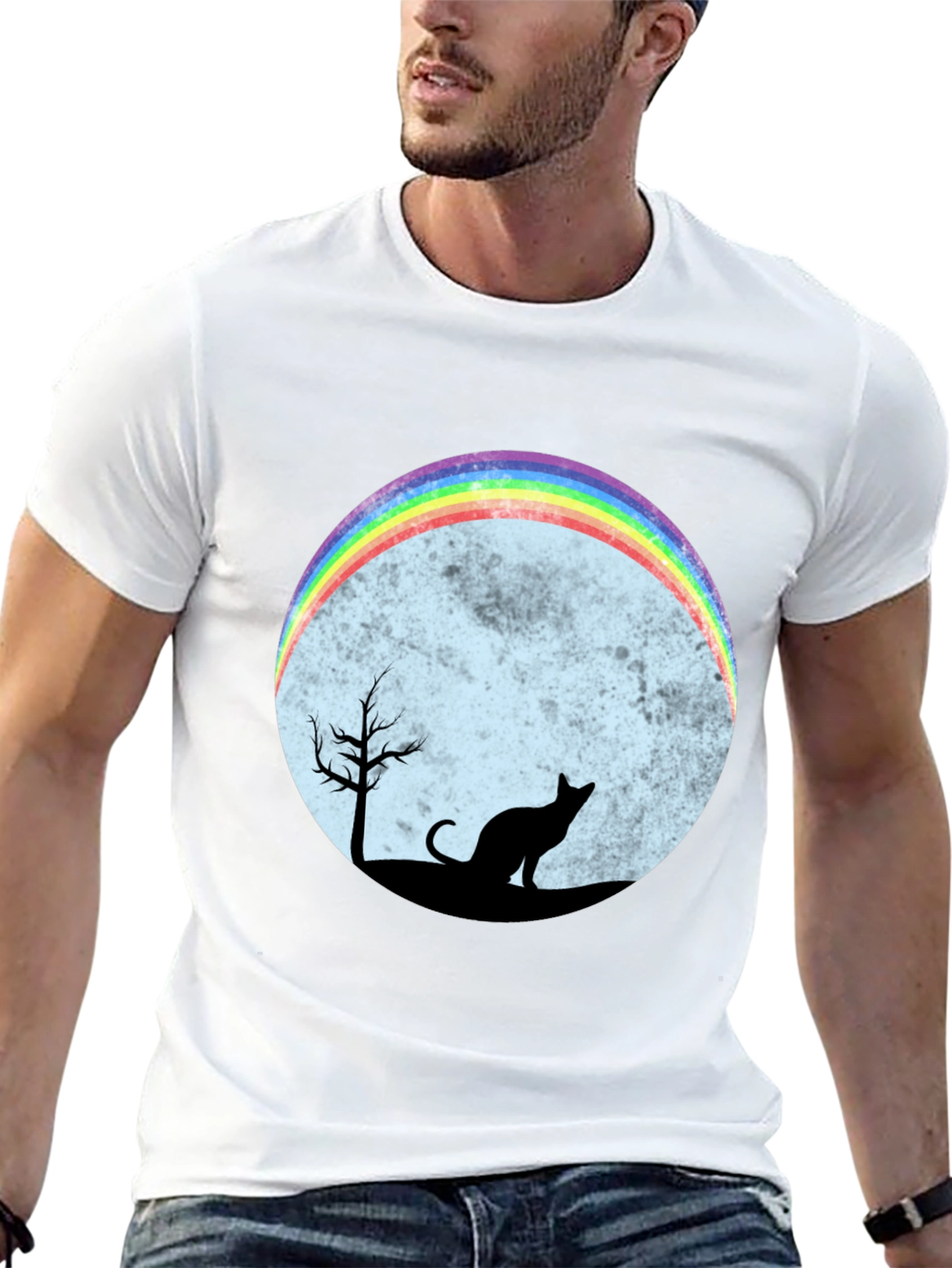 Black Rainbow Cat Silhouette Graphic T-Shirt view 13
