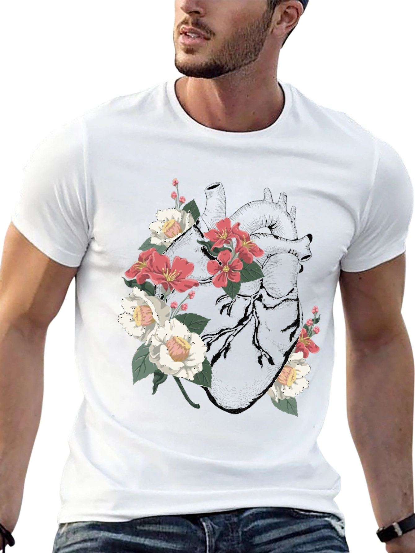 Black Floral Heart Graphic T-Shirt - Black view 13