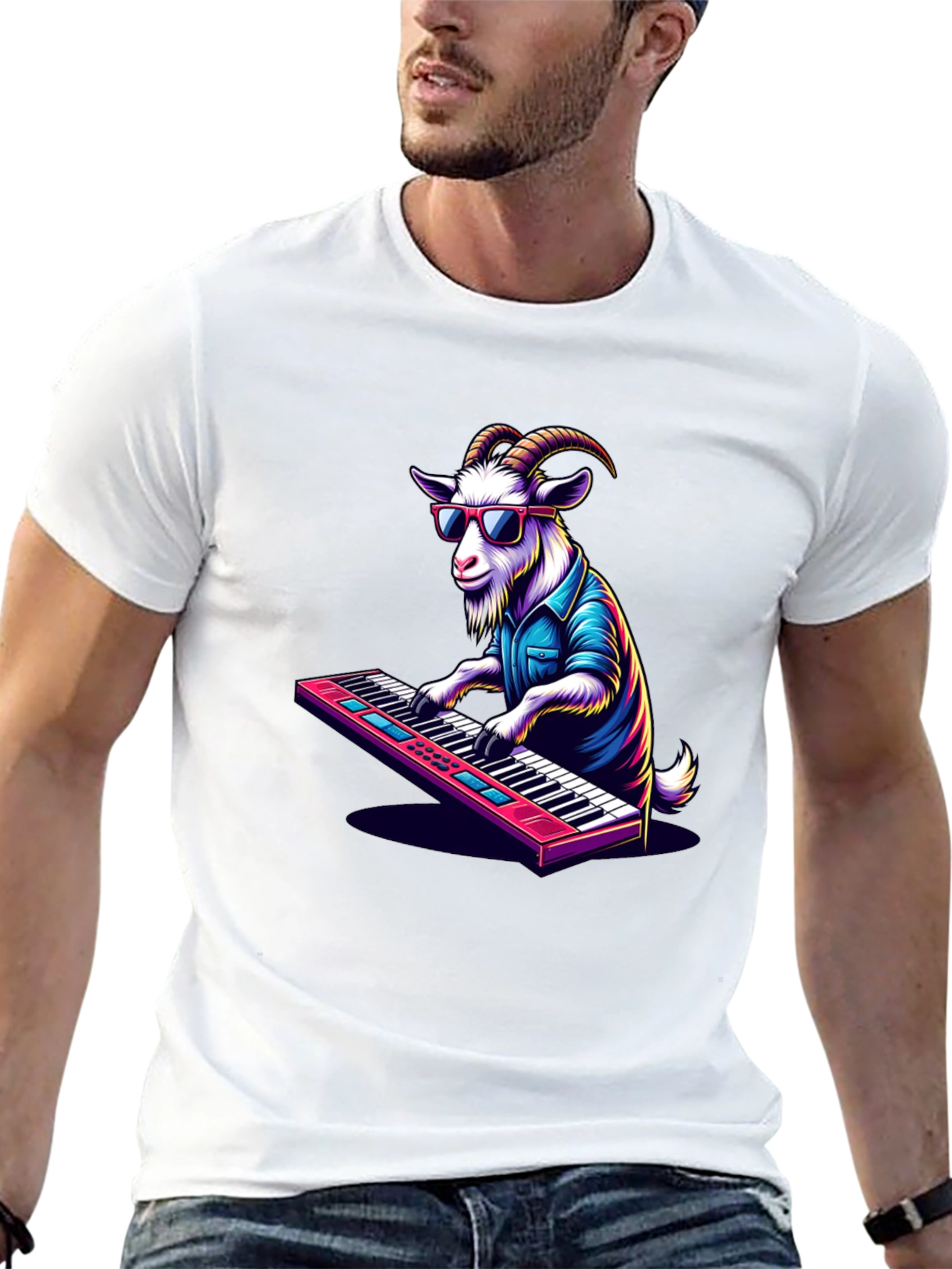 Black Goat Playing Keyboard T-Shirt - Cool Animal Tee view 13