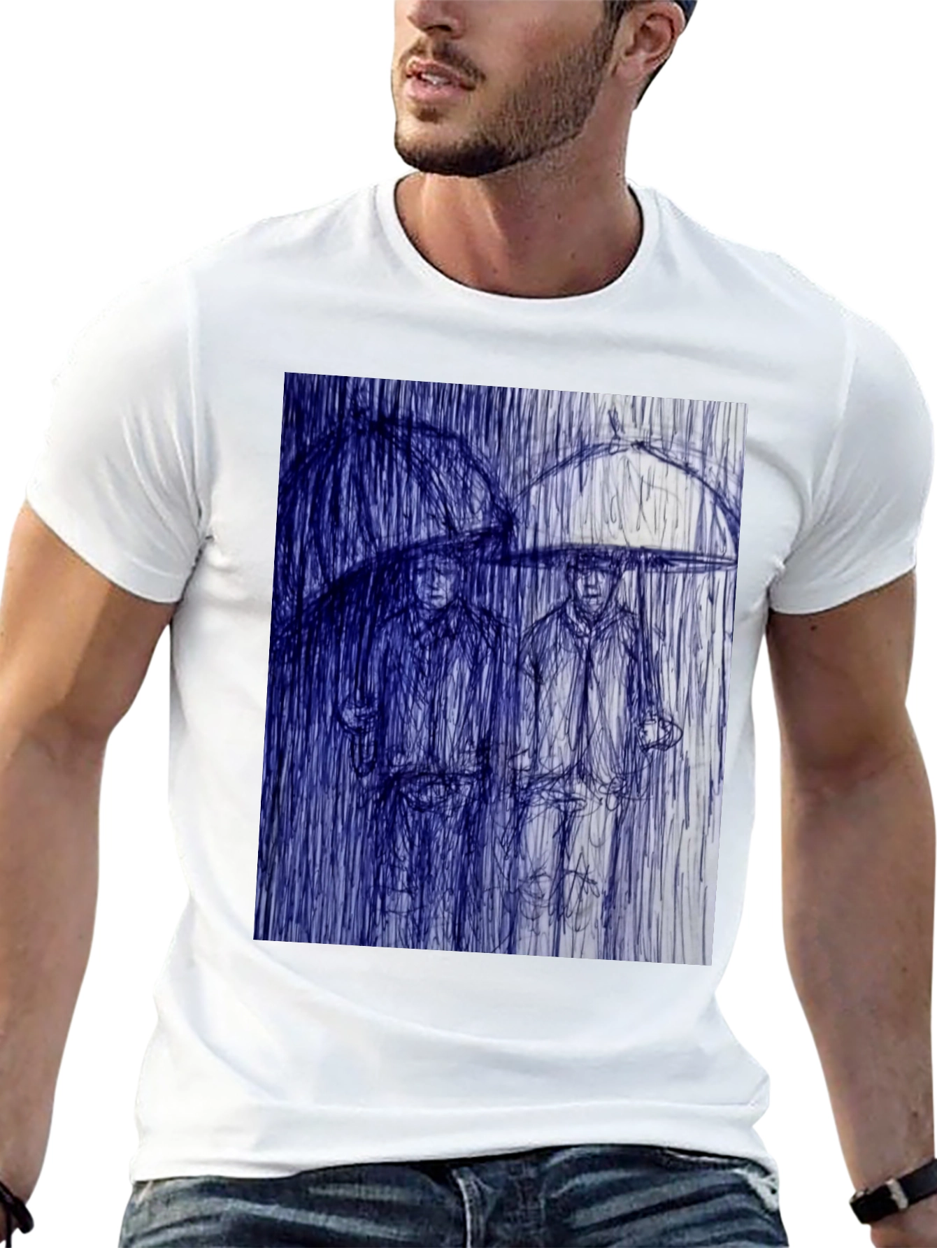Black Rainy Day Sketch Graphic Tee view 13